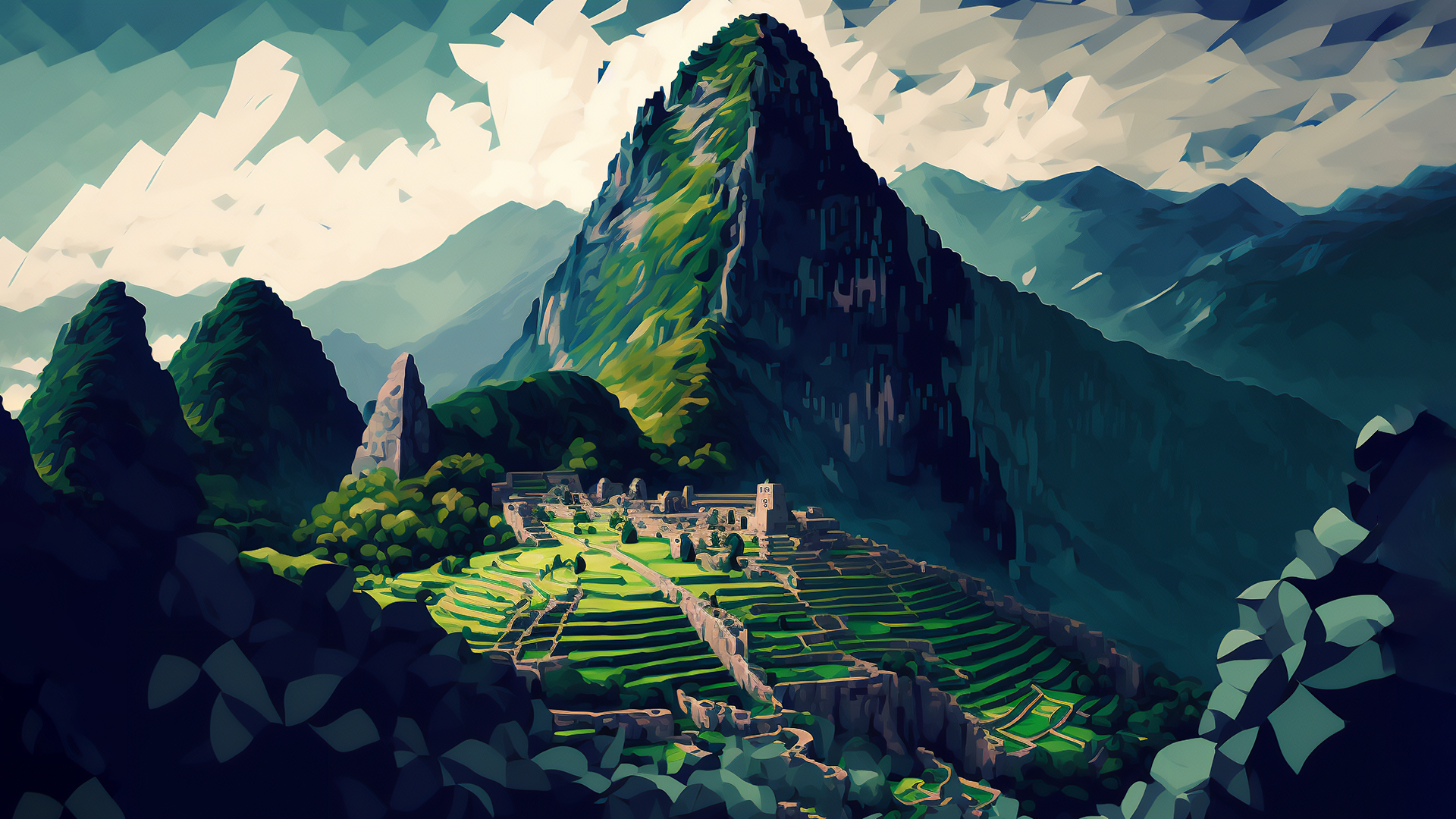 Ai Art Machu Picchu Peru Andes Illustration Mountains 1920x1080