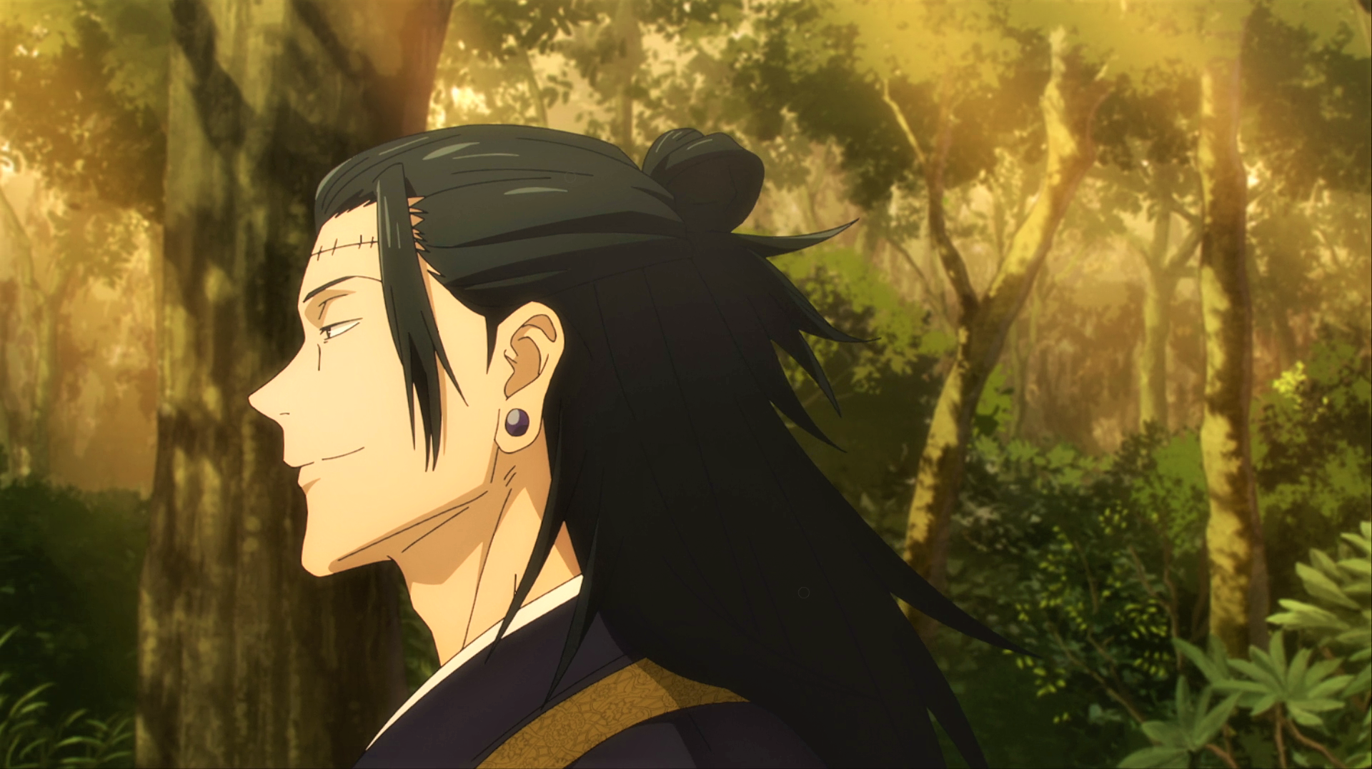 Jujutsu Kaisen Suguru Geto Bun Earring Scars Trees Sunlight Smiling Anime Anime Screenshot Anime Boy 1920x1077