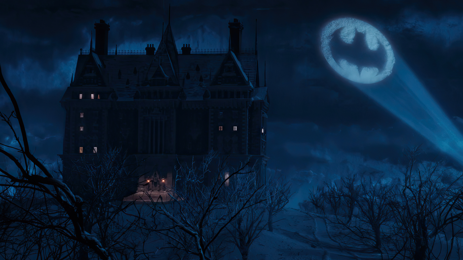 Batman Returns Movies Film Stills Bat Signal Batman Logo Wayne Manor Batman Night Building Sky 1920x1080