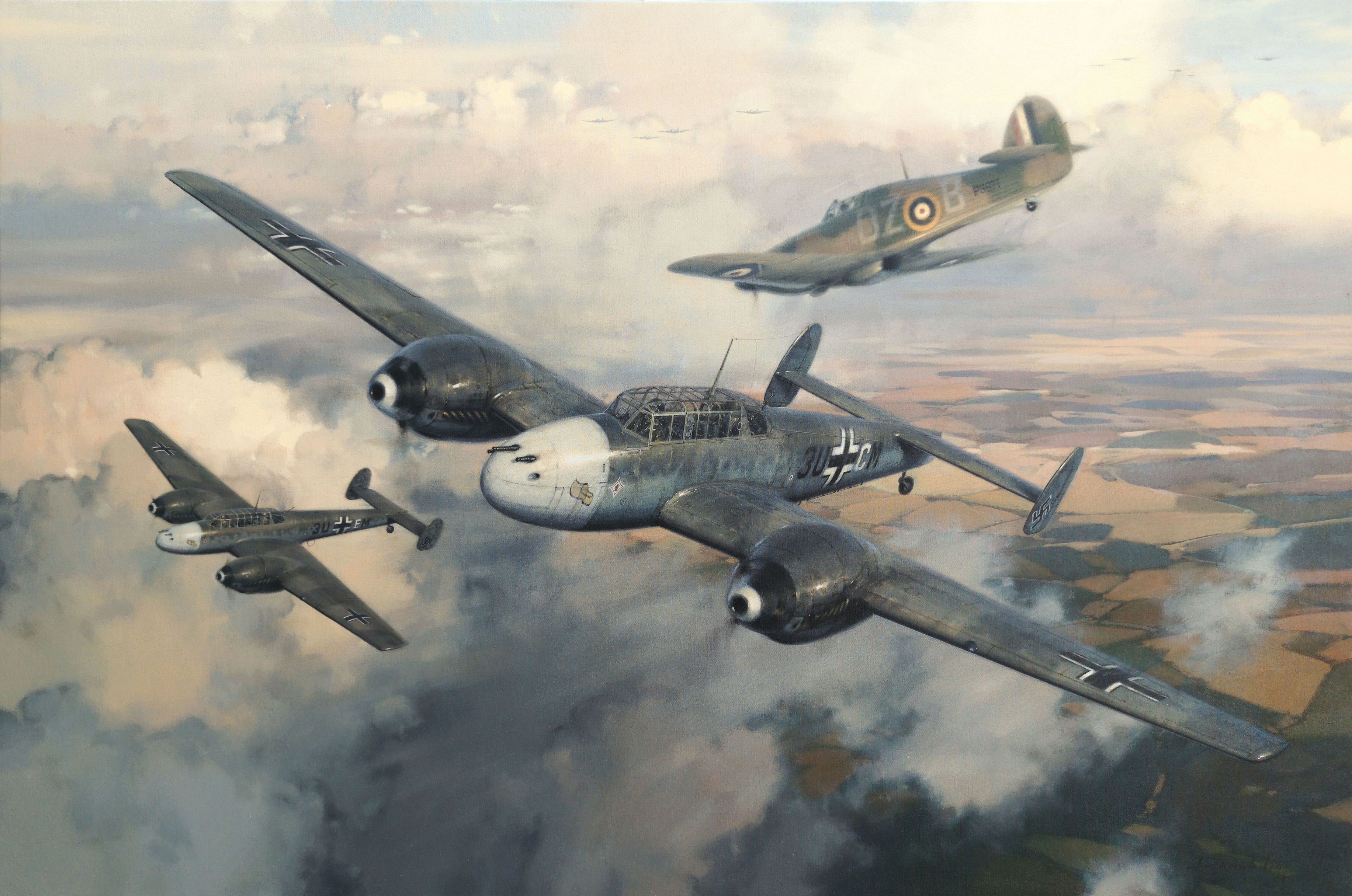 World War Ii War Airplane Aircraft World War Boxart Painting Artwork Air Force Messerschmitt Bf 110  3666x2431