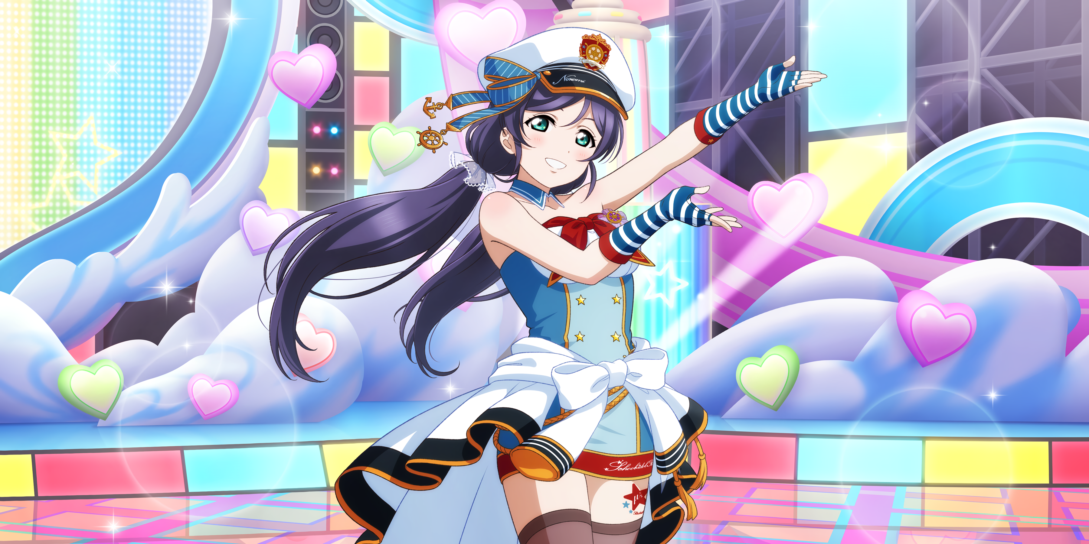 Toujou Nozomi Love Live Anime Anime Girls Stages Stage Light Gloves Hat Twintails Heart Design Stars 3600x1800