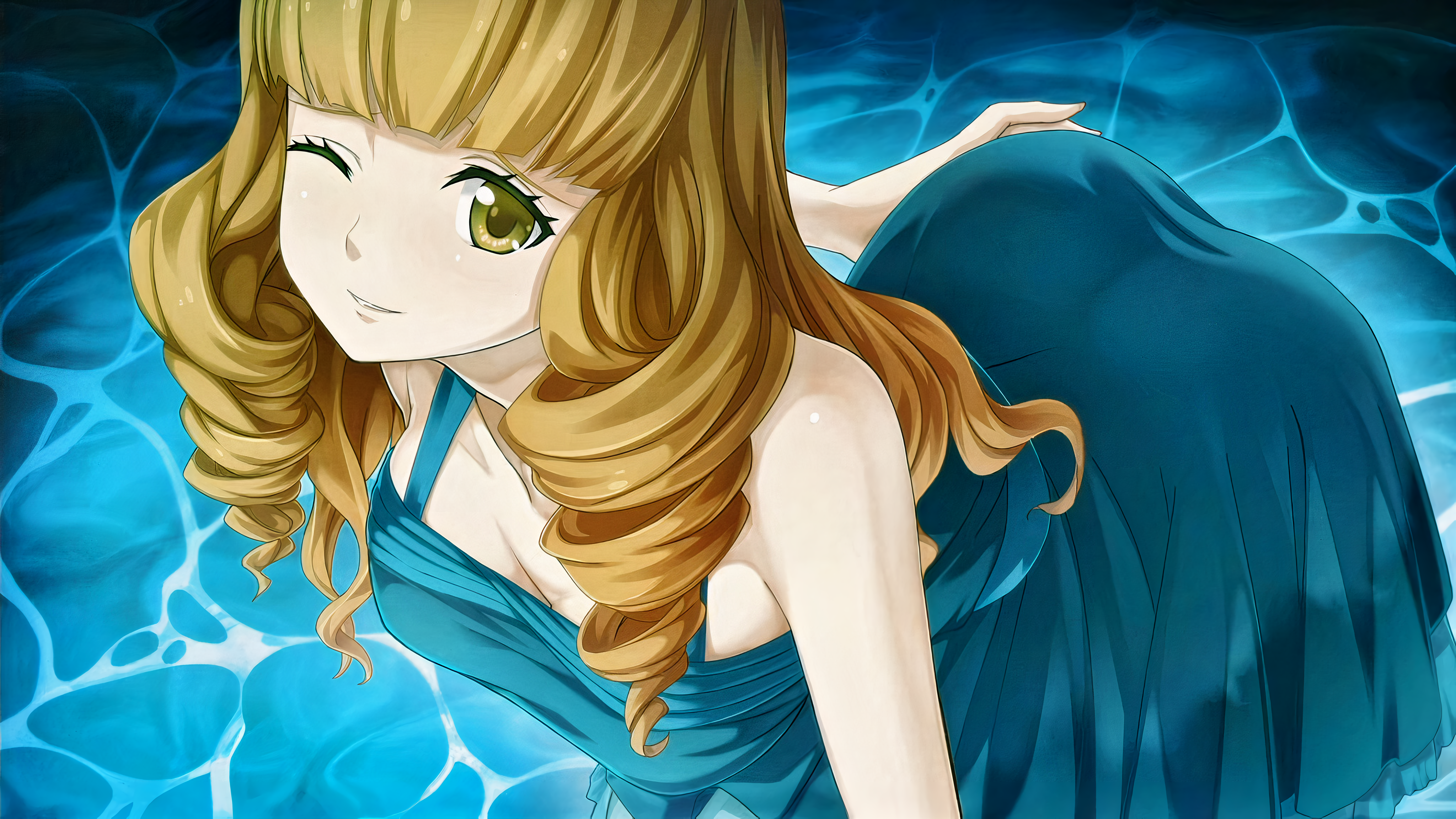 Shimazu Mio YU NO PC 98 Anime Visual Novel Anime Girls One Eye Closed Water 4096x2304