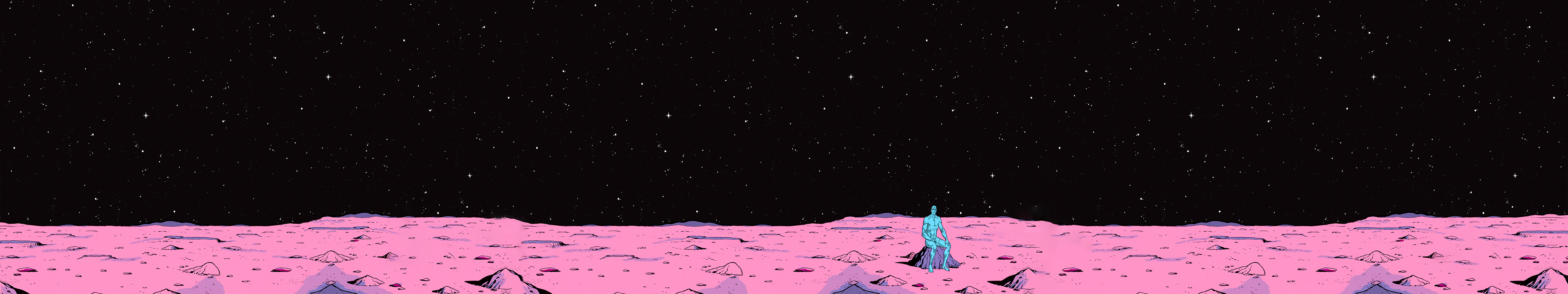 Dr Manhattan Watchmen DC Comics Comics Ultrawide Comic Art Alan Moore Alone Sitting Stars Space 5760x1080