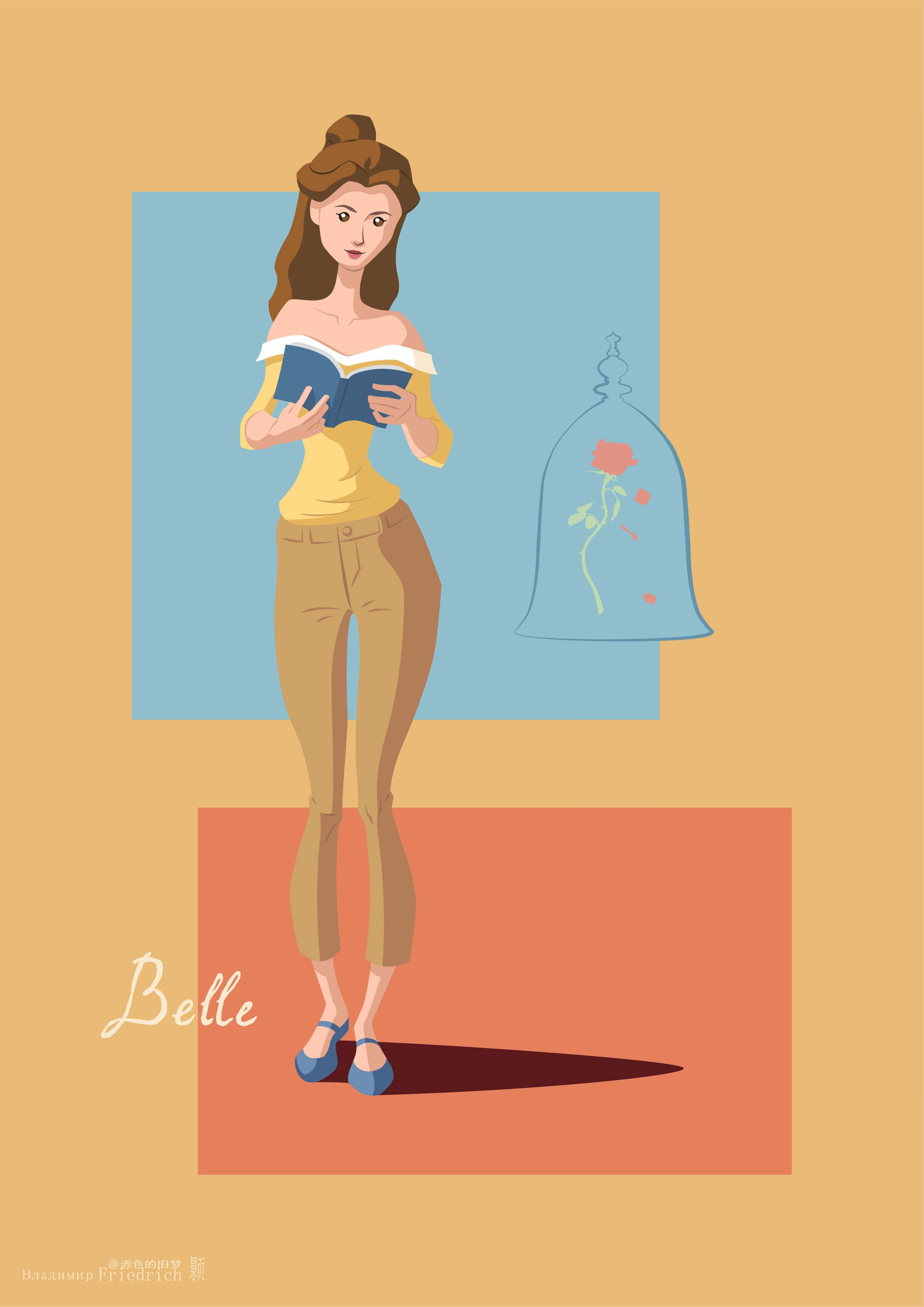 Illustration Flatdesign Disney Princesses Belle Beauty And The Beast Simple Background Minimalism Ve 2481x3509