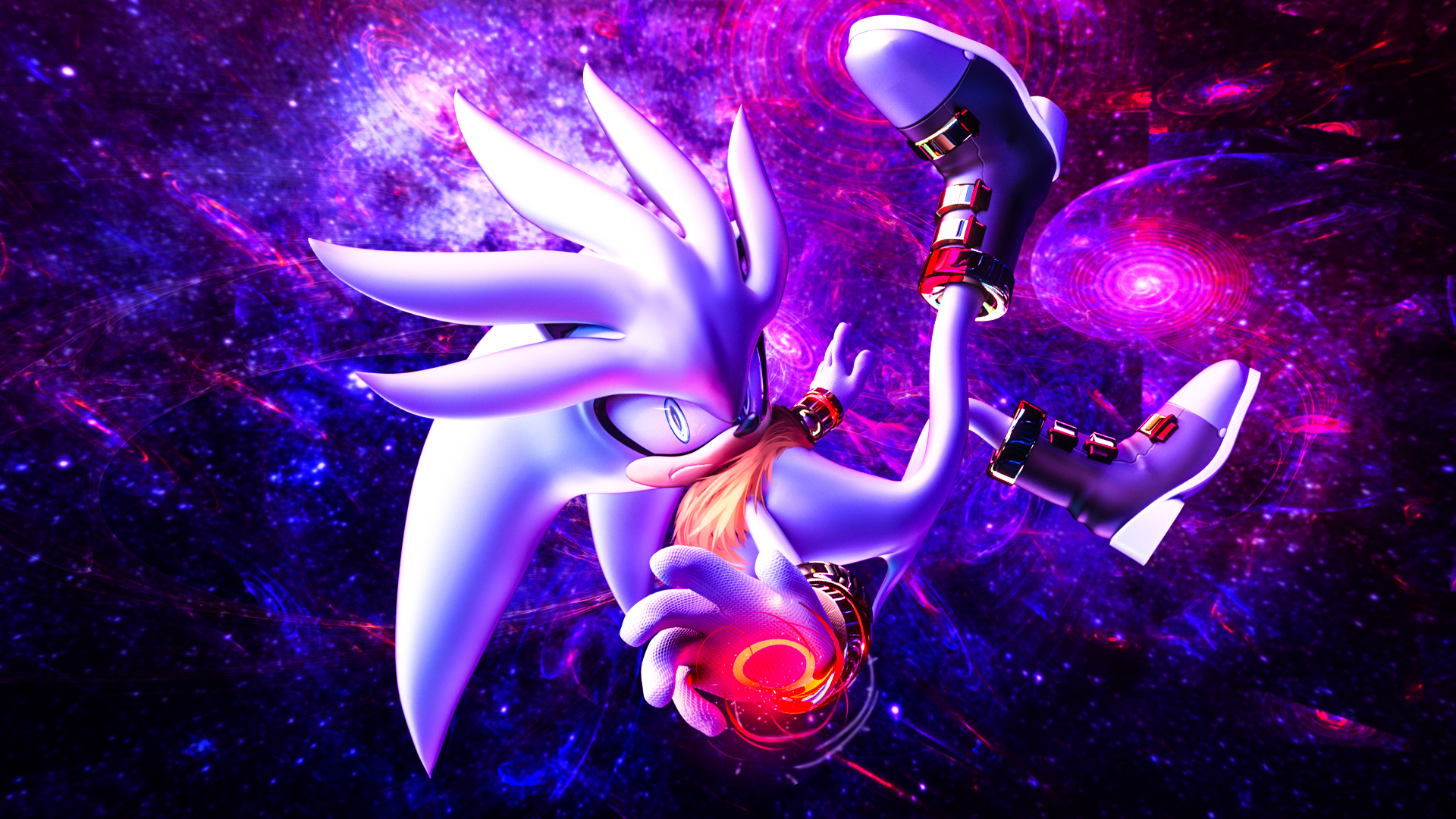 Silver Sonic Sonic The Hedgehog Video Game Art PC Gaming Sega Purple Background Black Background Gal 1920x1080