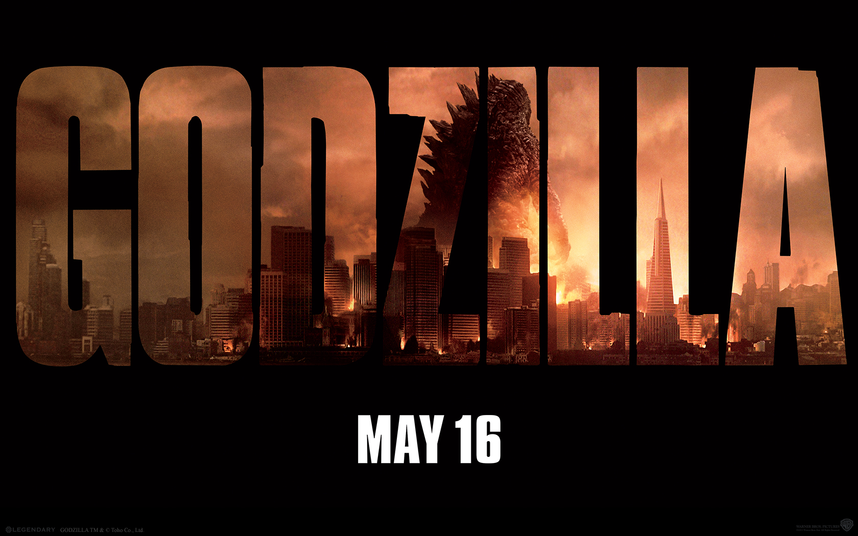 Godzilla Movie Poster City Fire Smoke 1680x1050