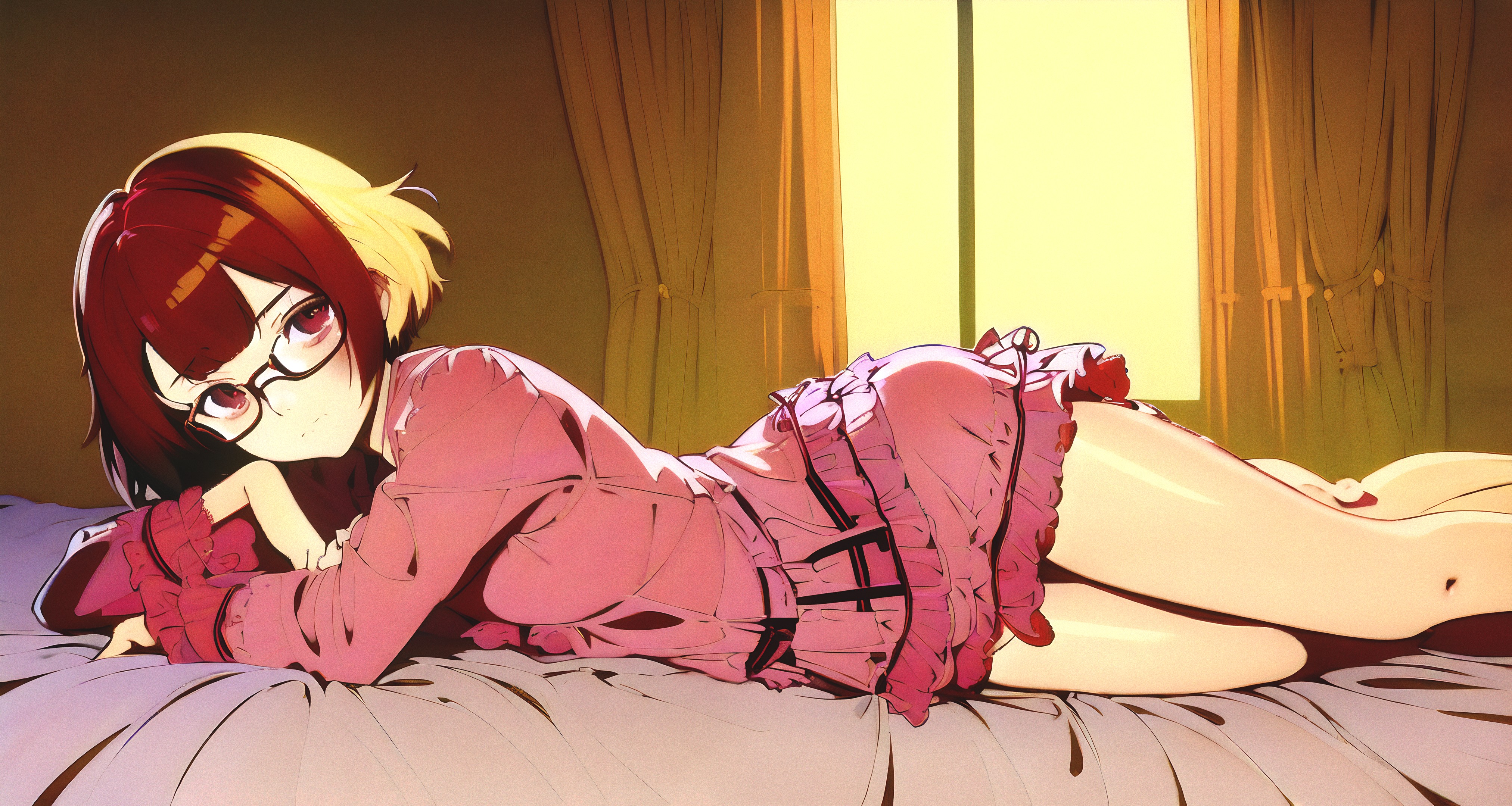 Women In Bed Glasses Short Hair Pyjamas Ai Generated Anime Girls 4050x2160