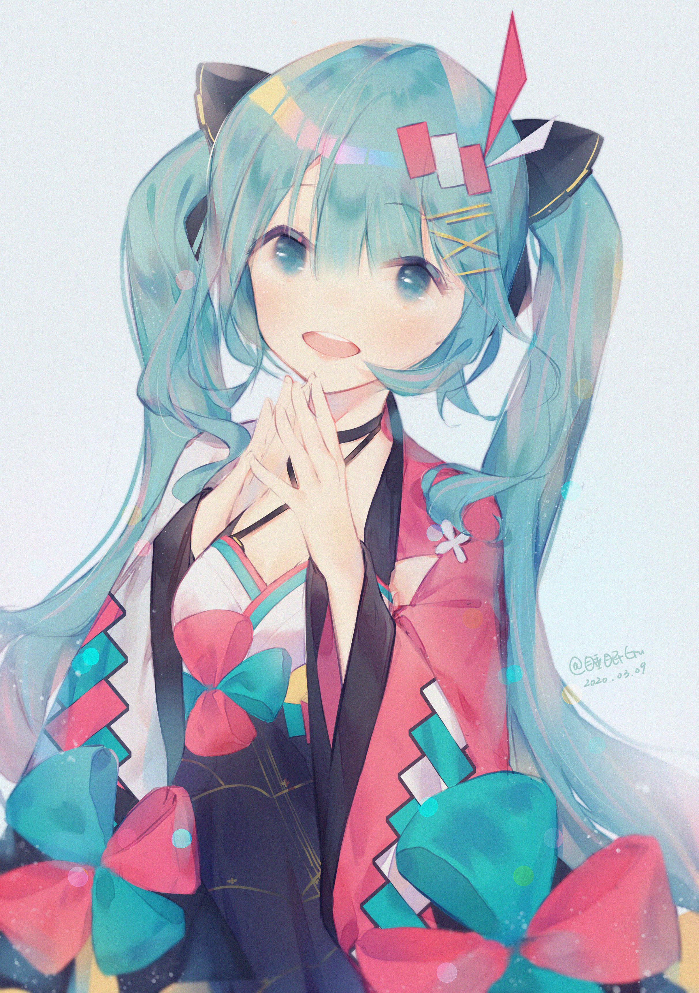 Vocaloid Hatsune Miku Magical Mirai Kimono Anime Girls Blue Hair Blue Eyes 2425x3445