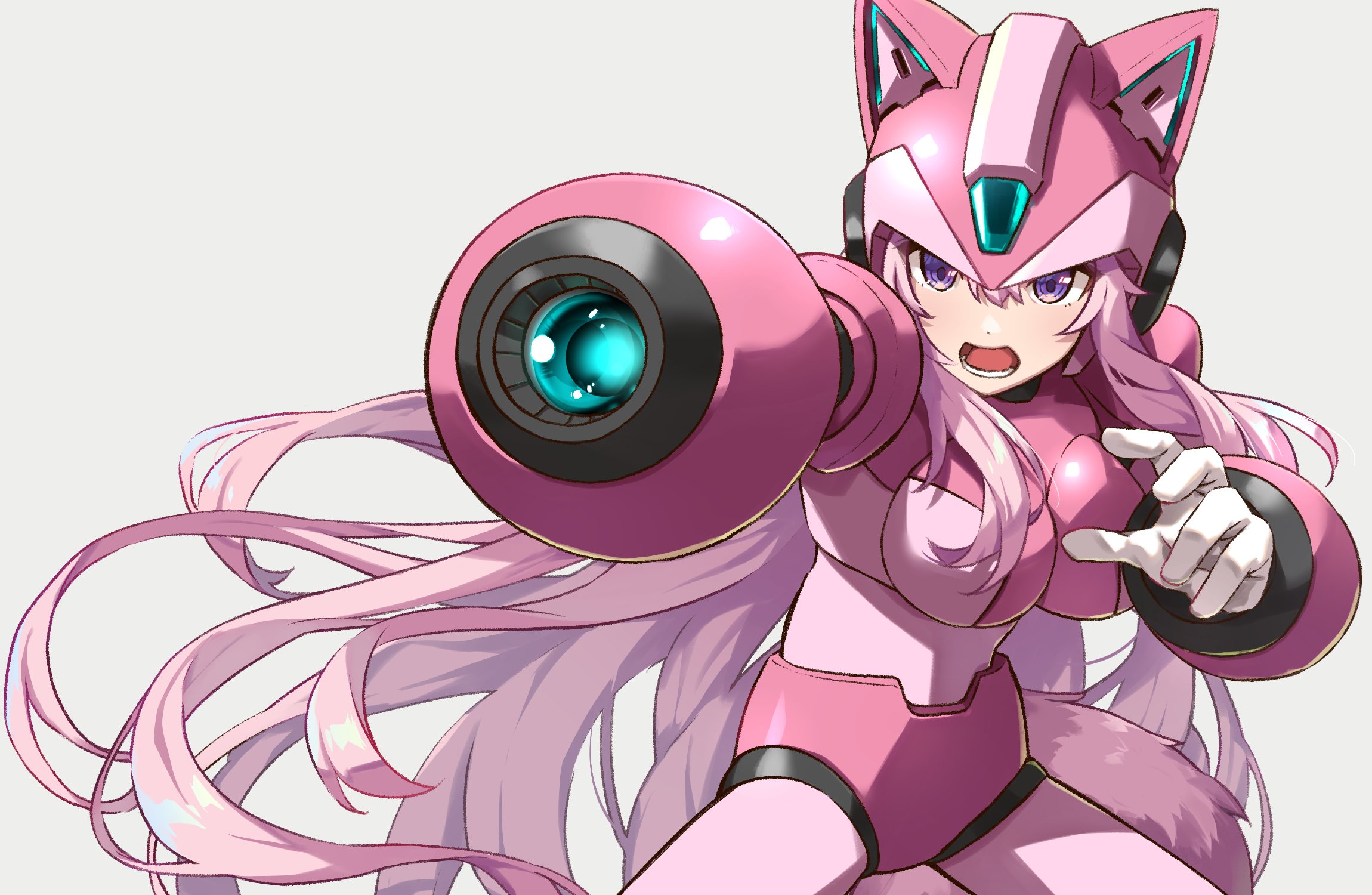 Anime Girls Virtual Youtuber Hololive Mega Man Hakui Koyori Long Hair Pink Hair Purple Eyes Minimali 2300x1500