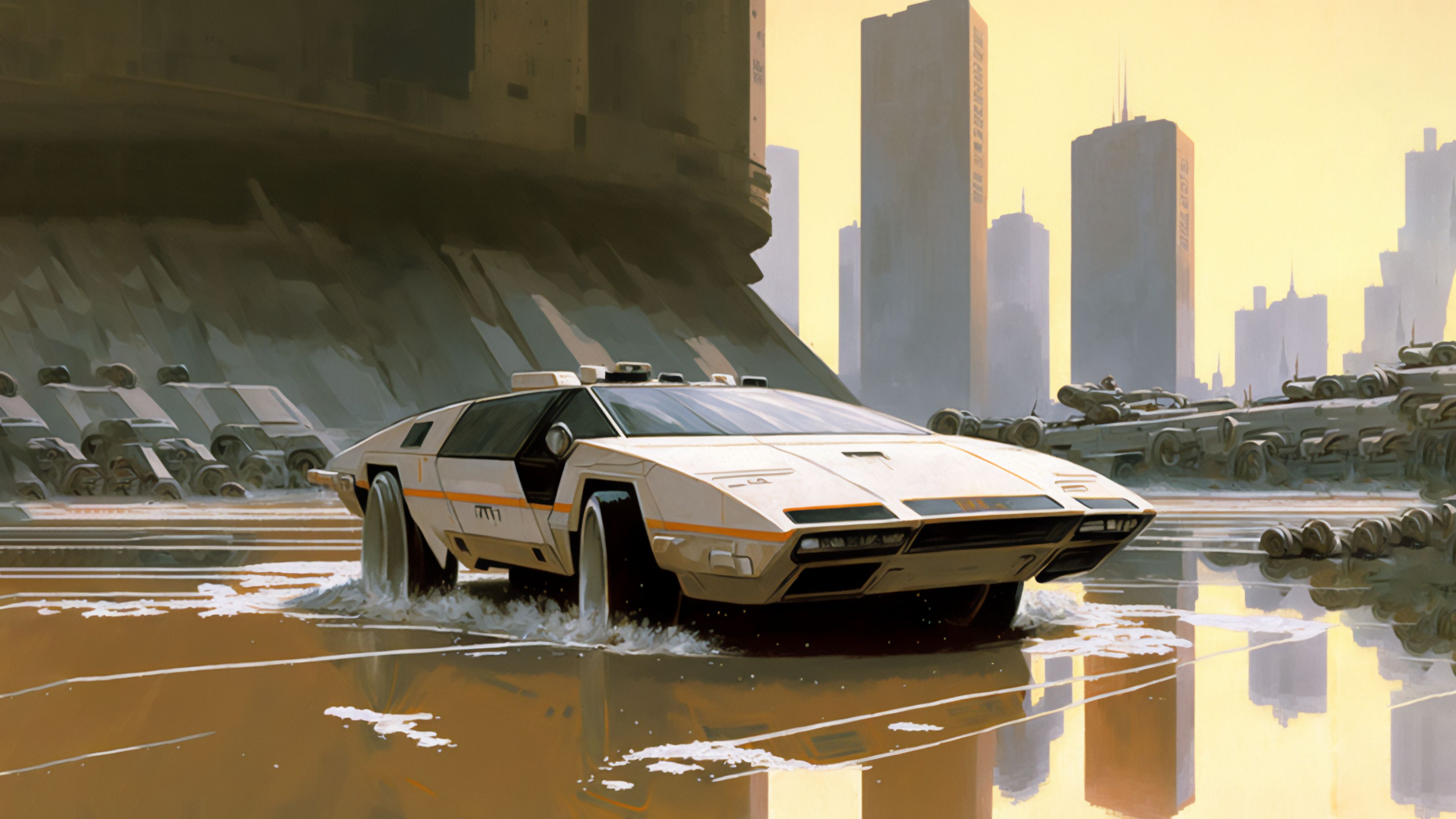 Retro Science Fiction Sports Car Illustration Car Futuristic Ai Art 3640x2048