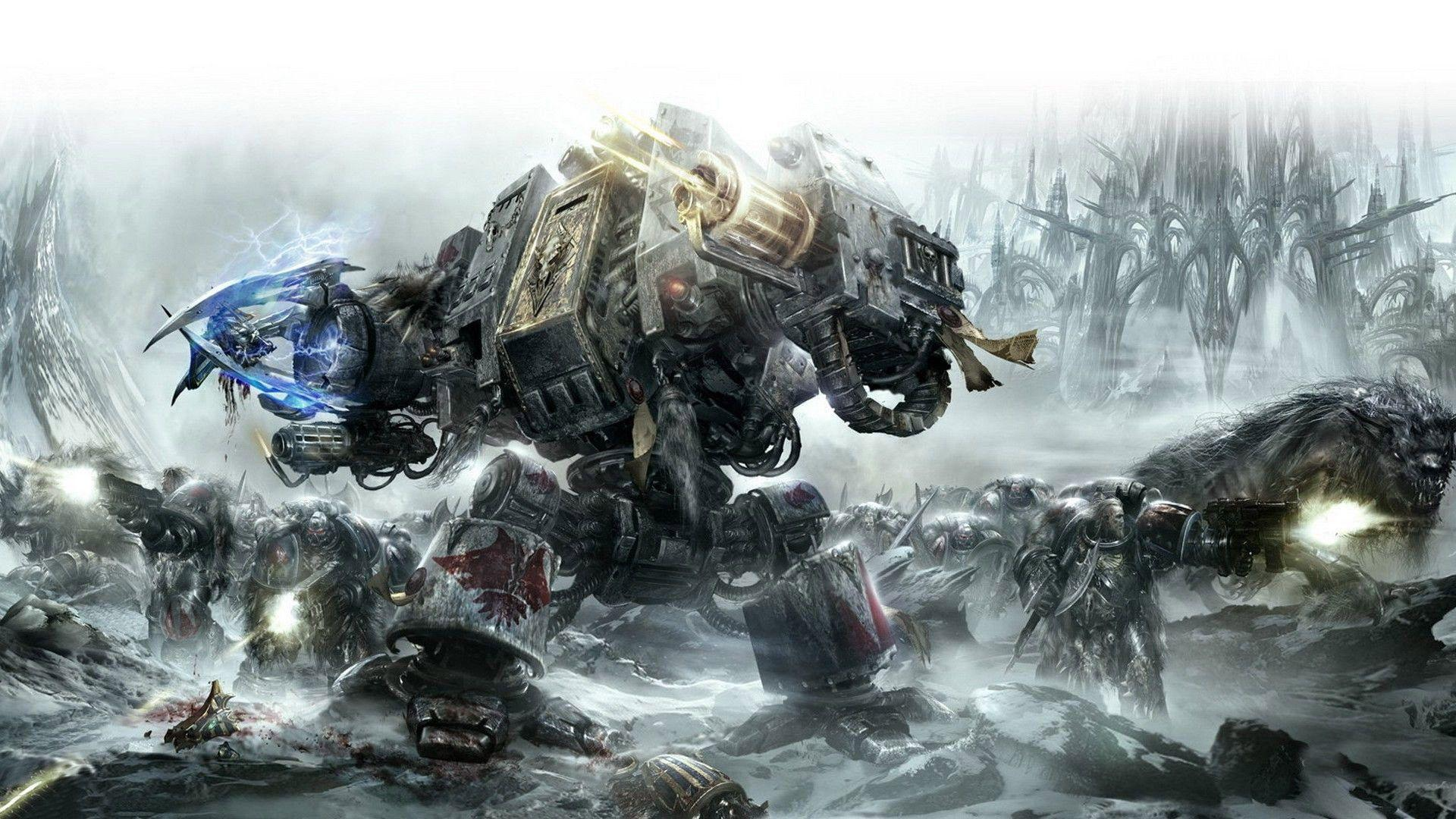 Warhammer Warhammer 40 000 Science Fiction Space Marines Power Armor Dreadnought Space Wolves Bolter 1920x1080