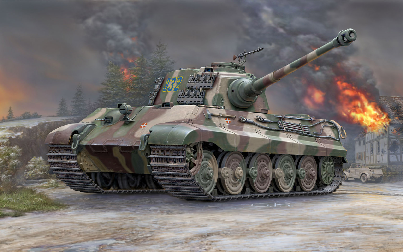 Tank Fire Army Military Tiger Ii World War Ii Artwork Military Vehicle Smoke Explosion Sky 1680x1050