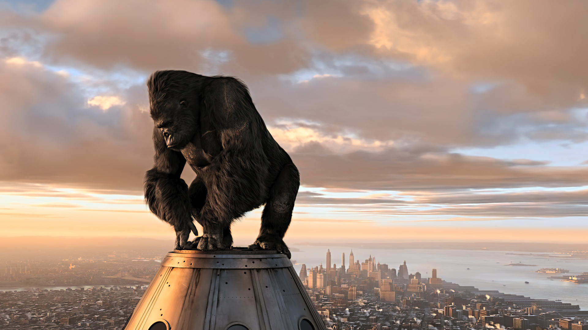 King Kong Movies Film Stills Sky Clouds New York City Skyscraper Building Ape CGi Animals Cityscape  1920x1080