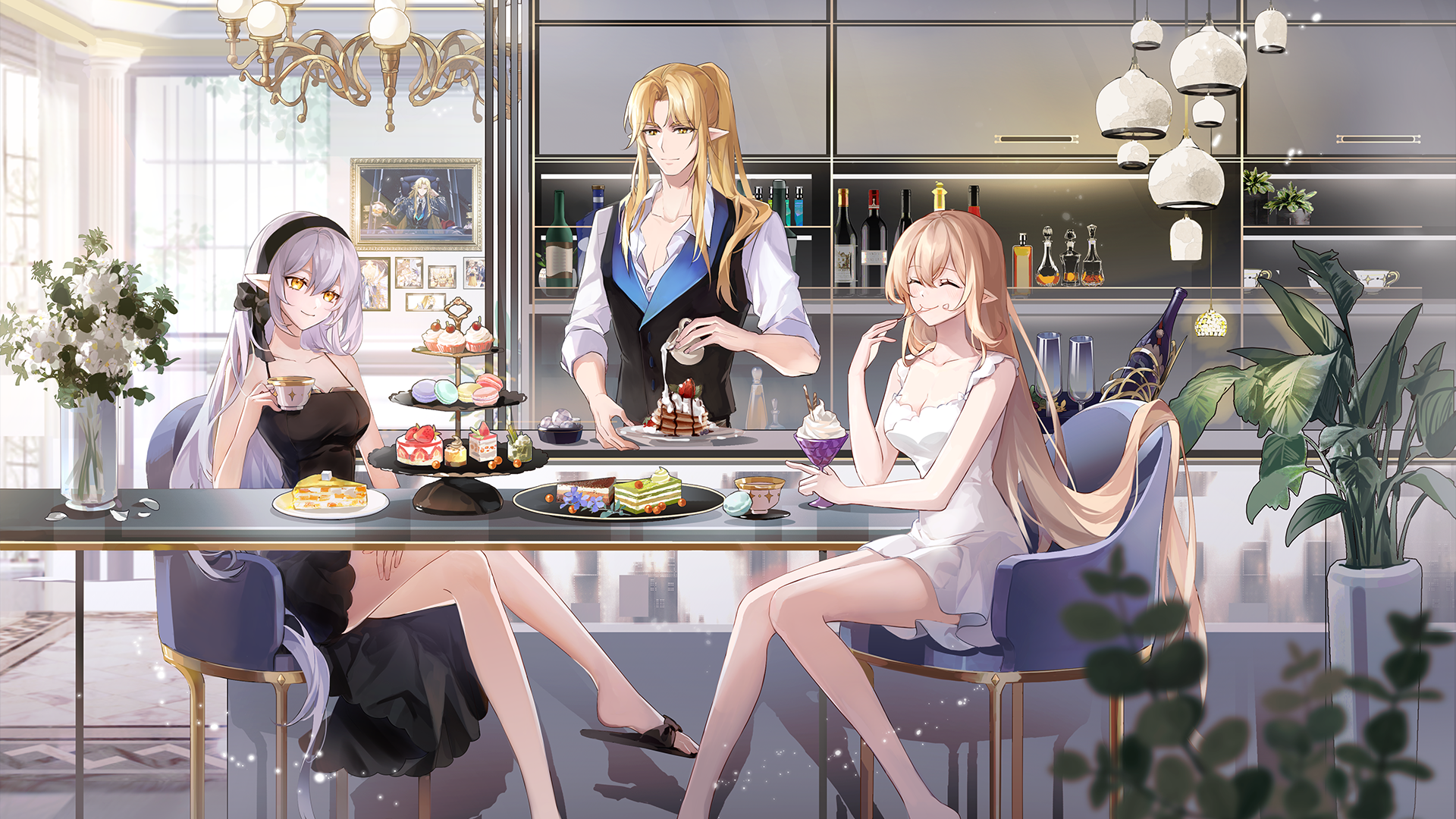 Brothers Sisters Sweets Food Blonde Closed Eyes Pointy Ears Anime Girls Anime Boys 1920x1080