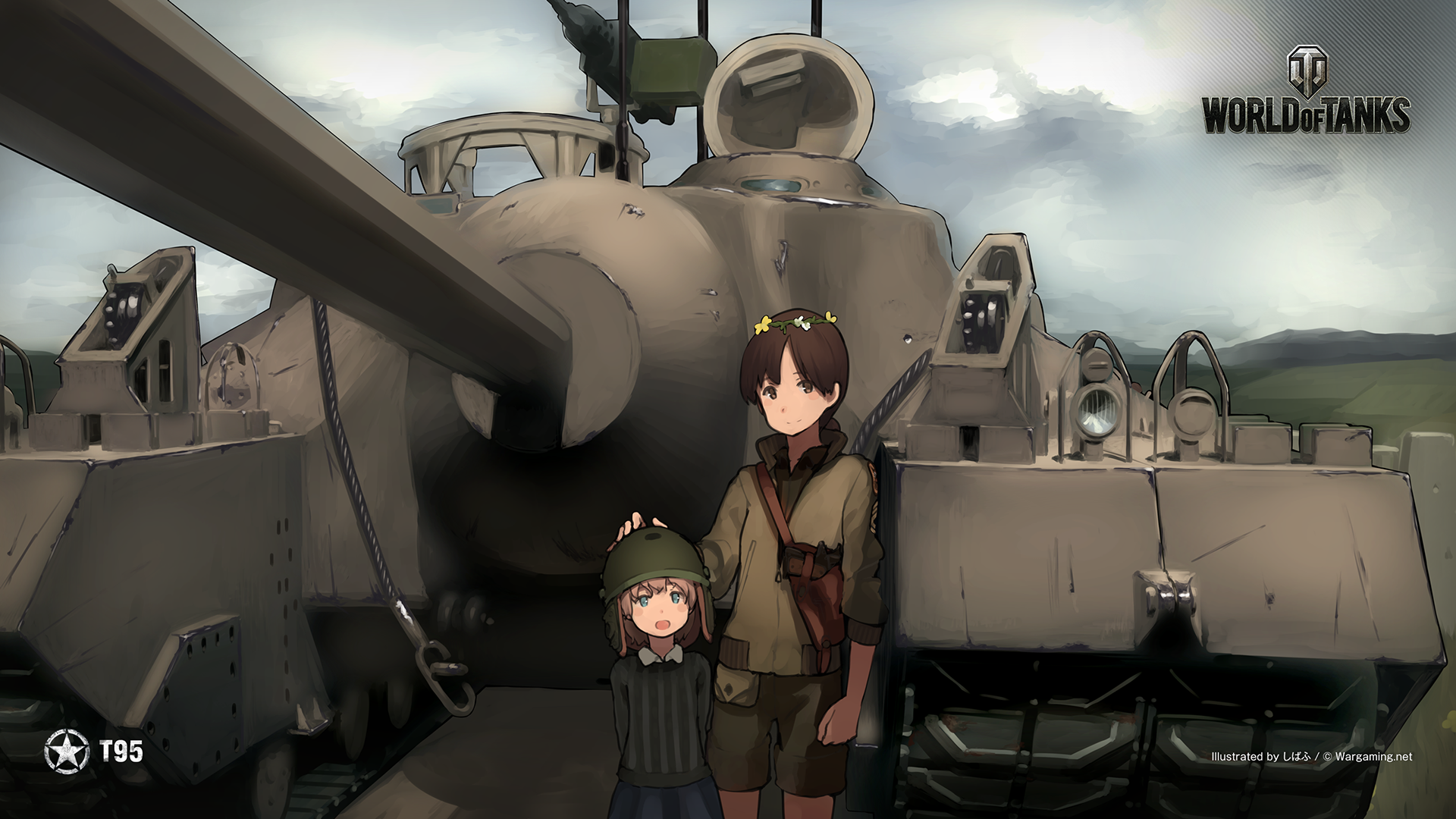 World Of Tanks Kantai Collection Standing Anime Girls Military Vehicle Tank Sky Clouds Looking At Vi 1920x1080