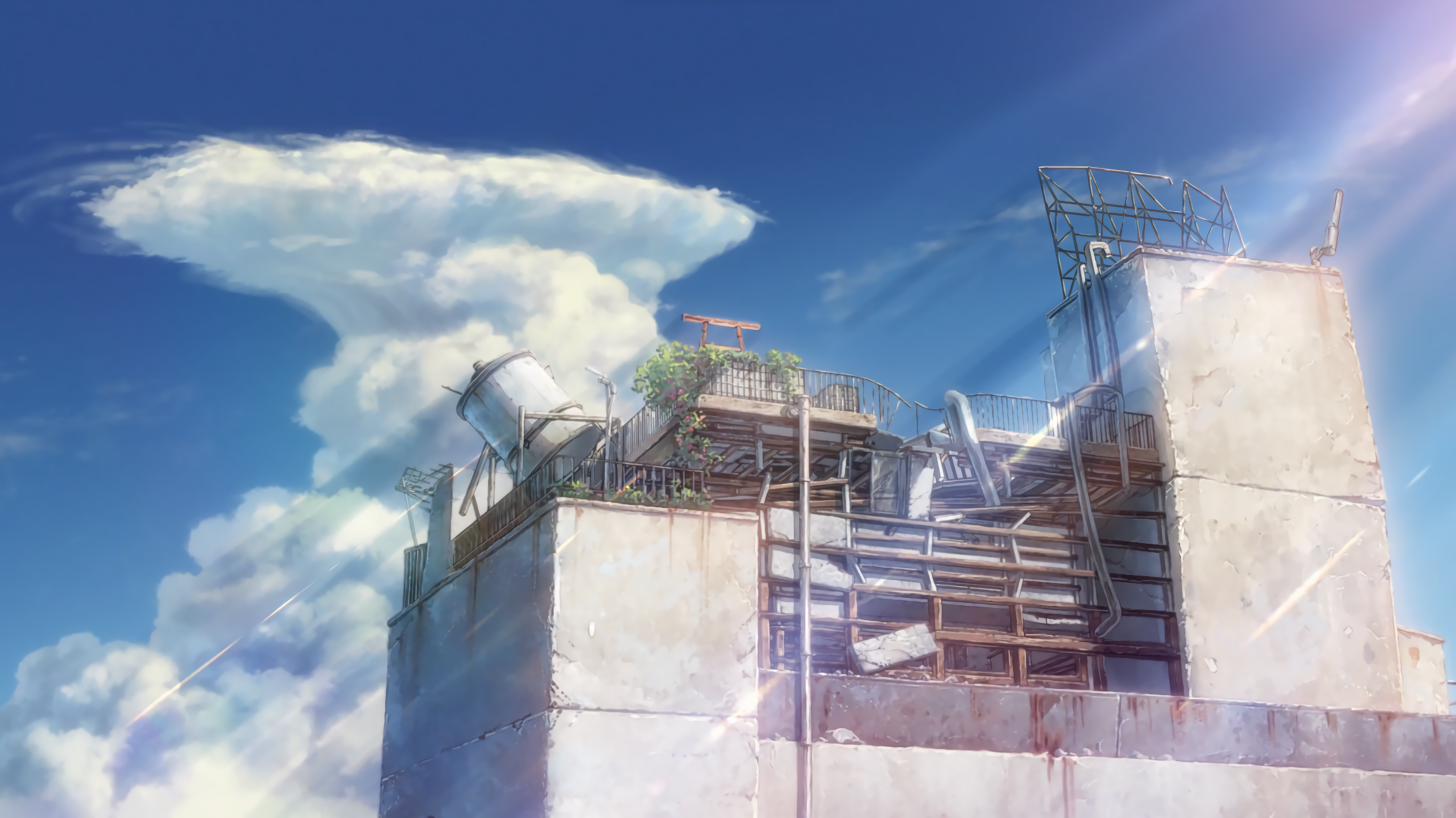 Cloud Mass Anime Roof Garden Clear Sky Weathering With You Sunlight Line Art Clouds Digital Art Artw 7680x4320