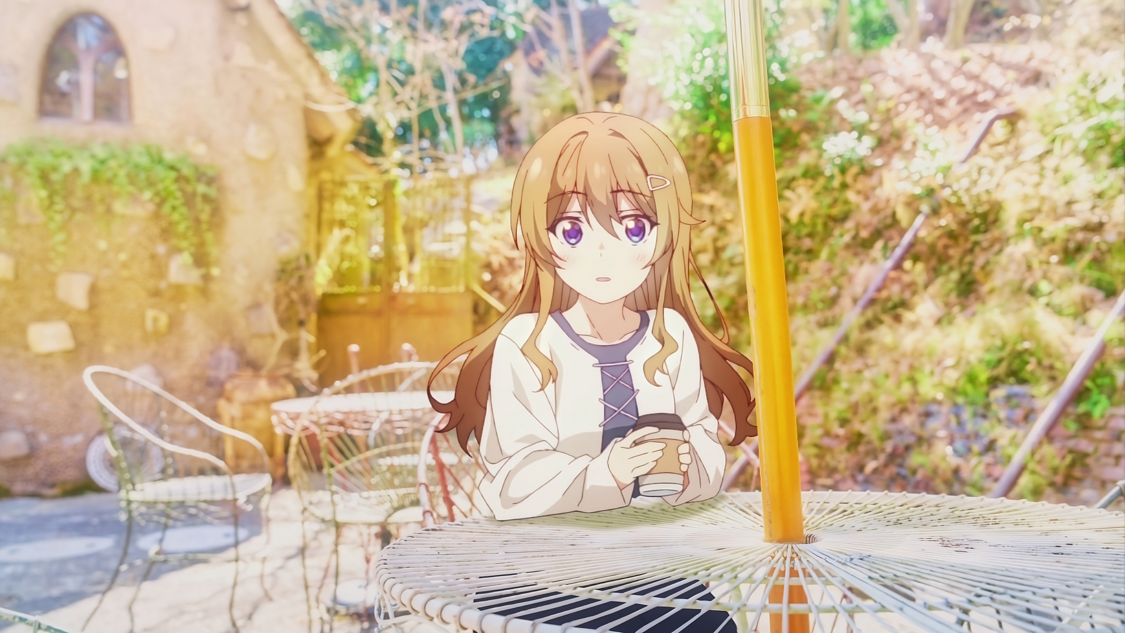 The Dreaming Boy Is A Realist Anime Anime Girls Anime Screenshot Sitting Long Hair Looking At Viewer 3840x2160
