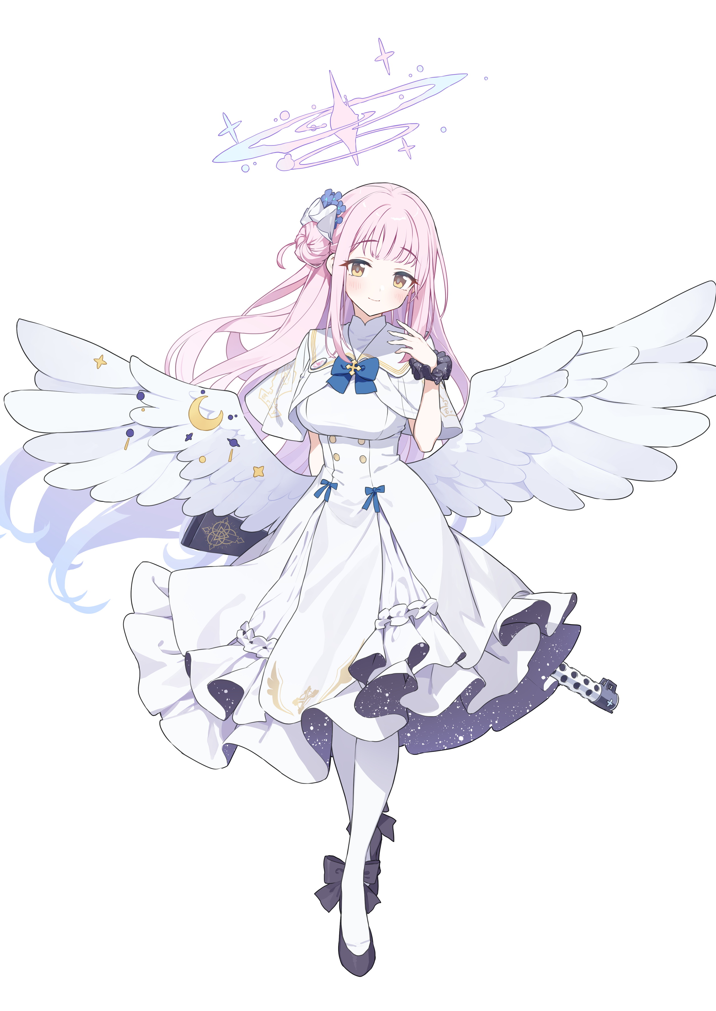 Anime Girls Anime Blue Archive Wings Pink Hair Yellow Eyes Vertical White Background Simple Backgrou 2508x3541