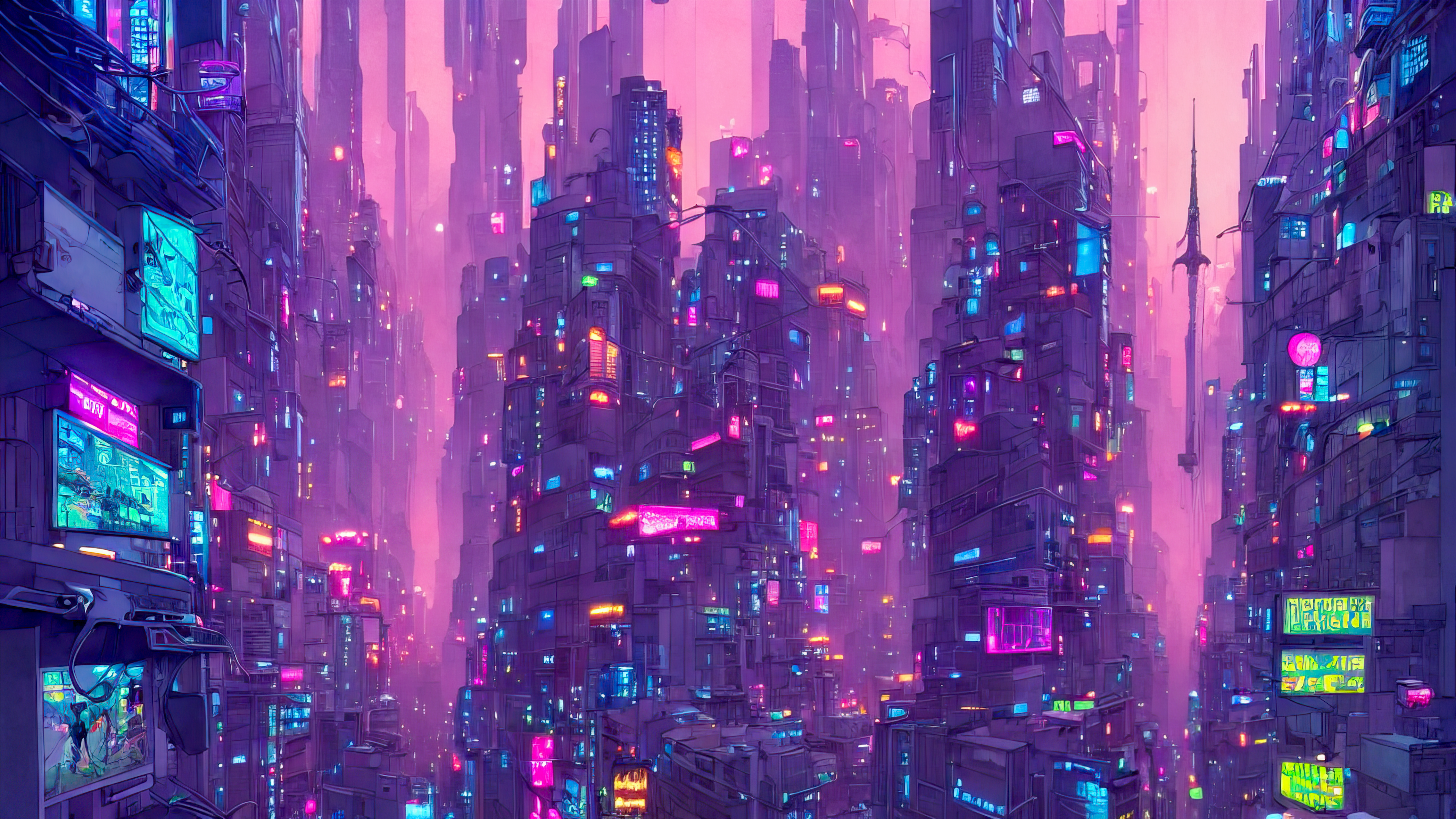 Ai Art Stable Diffusion Cyberpunk City Screens Building Futuristic Digital Painting City Lights 3840x2160