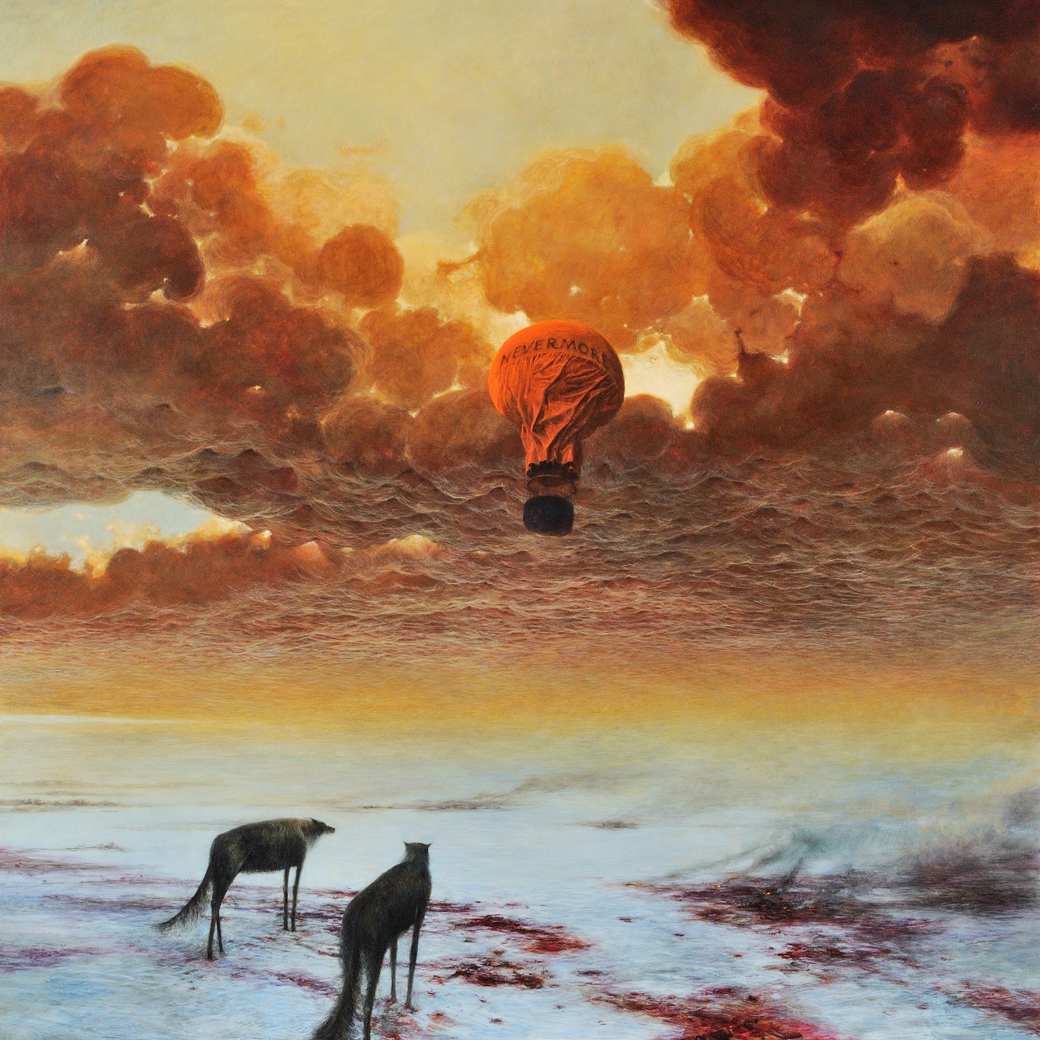 Zdzis Aw Beksi Ski Artwork Wolf Painting Clouds Hot Air Balloons Sky Animals Sunset Sunset Glow 2048x2048