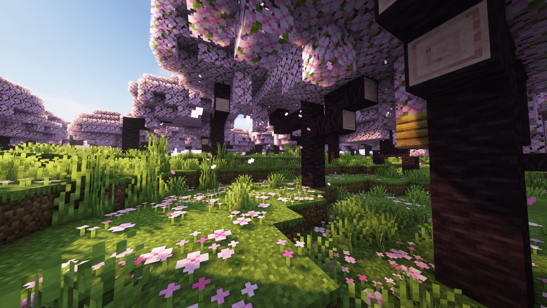 Minecraft Cherry Blossom Video Games Cube Flowers Trees CGi 1920x1080