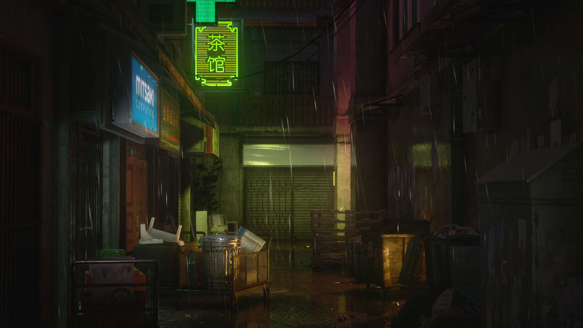 Street View City Rain Neon Neon Lighting Video Games Stray 1920x1080