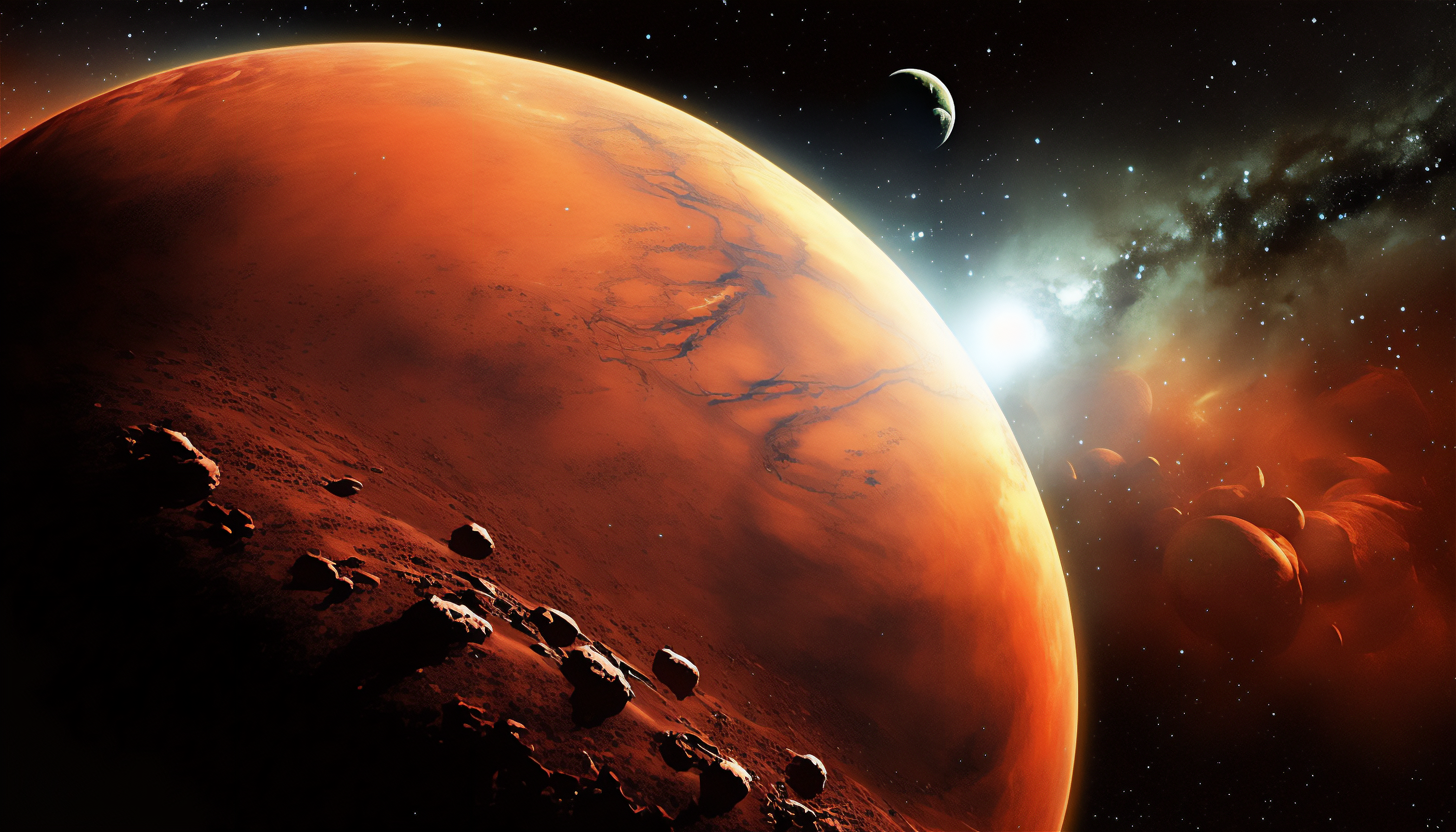 Ai Art Illustration Mars Planet Orange Space Stars 3136x1792