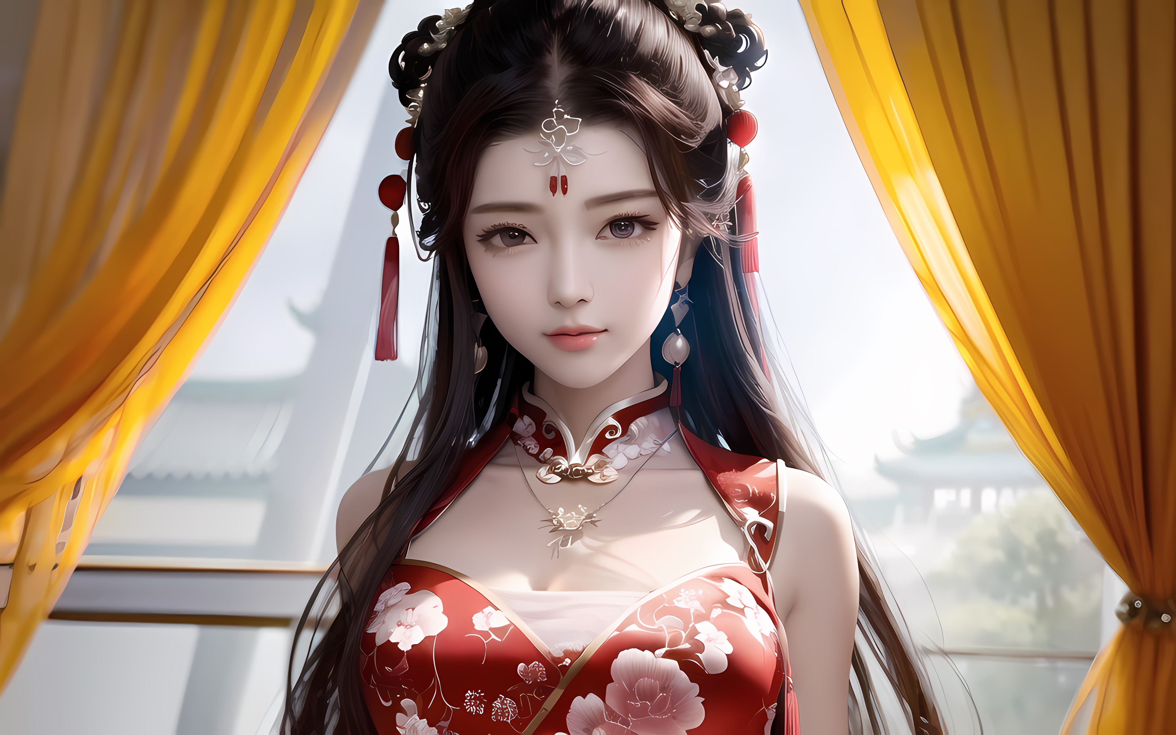 Ai Art Earring Halter Dress Necklace Model From Xiaolxl 2 5D Chi Pao Women Asian 4096x2560