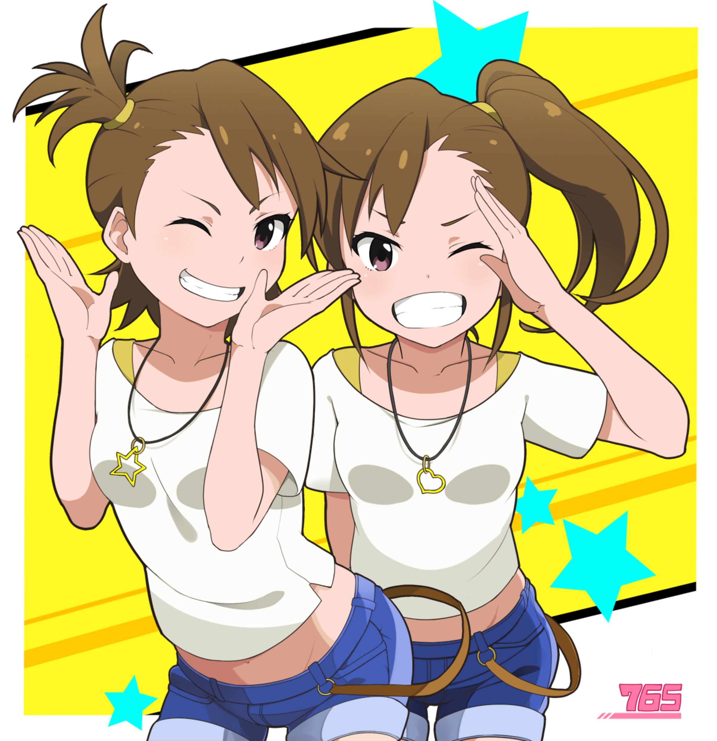 Anime Anime Girls THE IDOLM STER Futami Ami Futami Mami Long Sleeves Brunette Twins Two Women Artwor 2400x2480