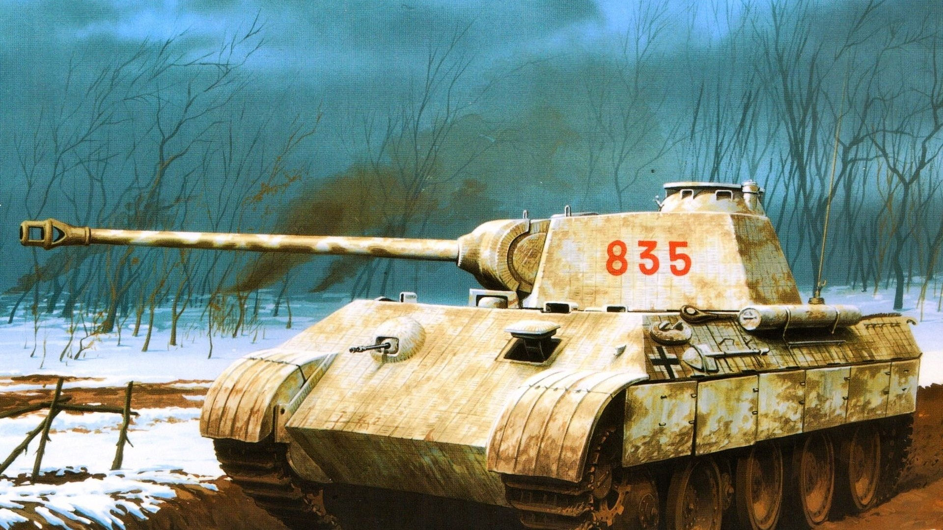Panther Tank World War Ii Military Digital Art Military Vehicle Smoke Artwork Trees Snow Front Angle 1920x1080