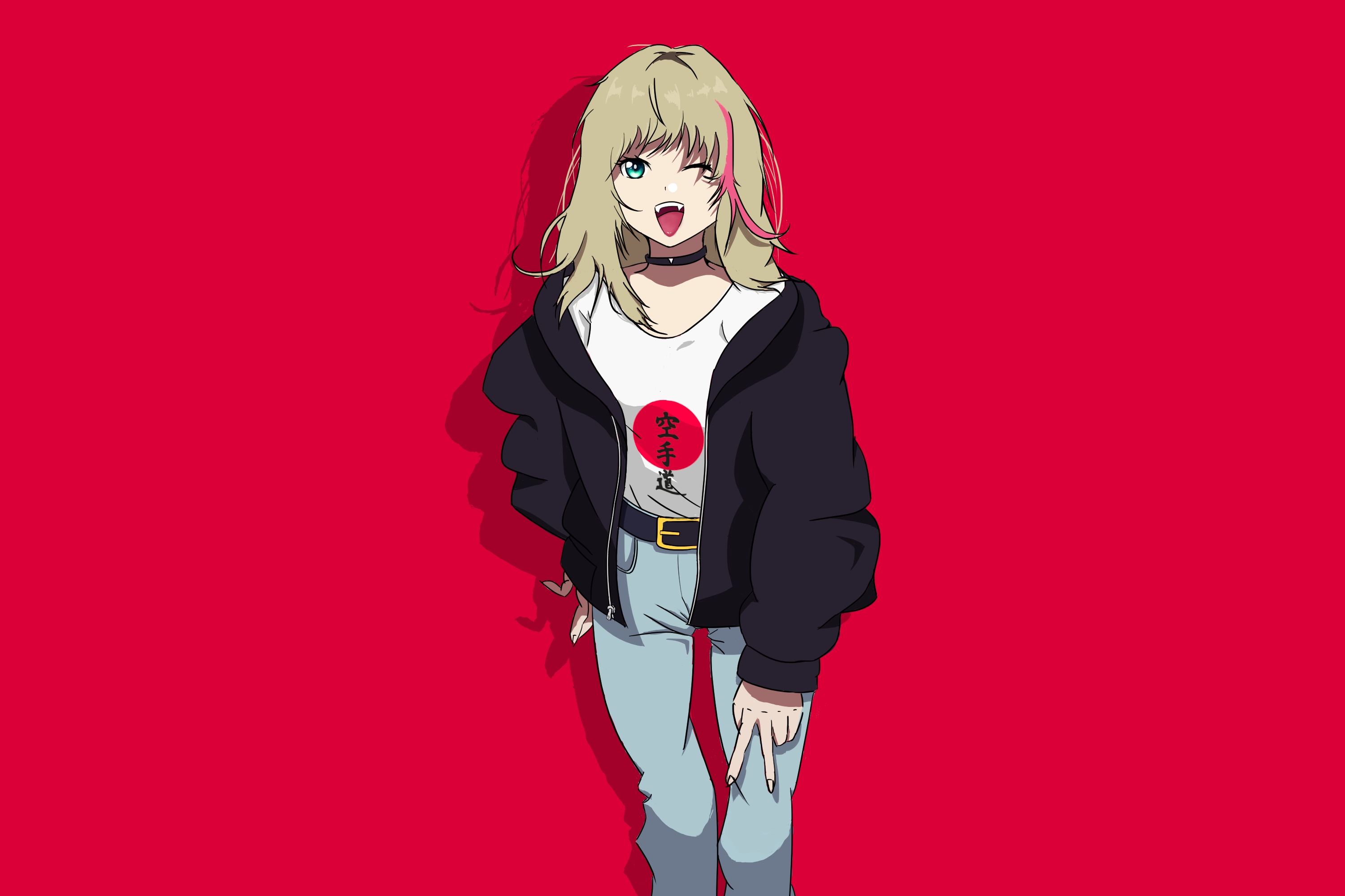 Anime Girls Rika Kawai Wonder Egg Priority Digital Art Blonde Minimalism Red Background Simple Backg 3000x2000