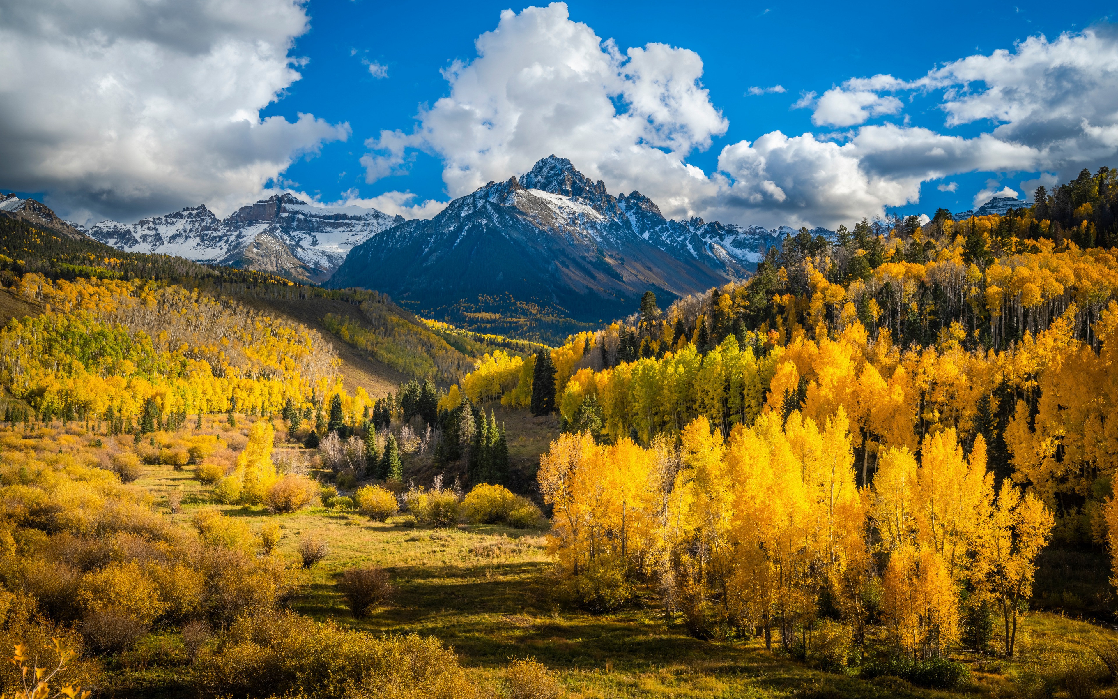 Nature Landscape USA Colorado Fall Forest Mountains Sky Clouds Trees Snow 3840x2400