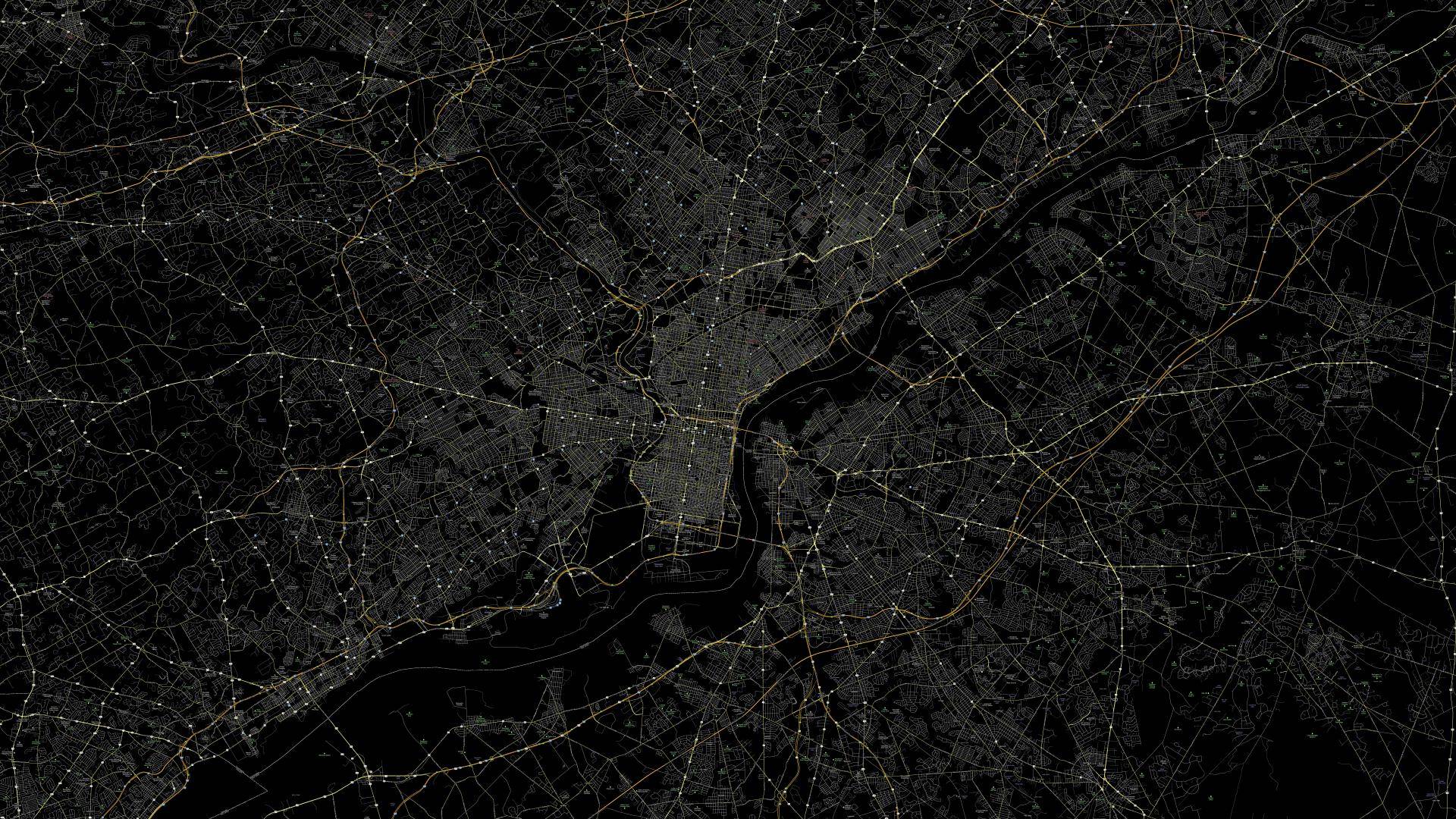 Philadelphia USA City Map Aerial View Street Highway River Delaware River 1920x1080