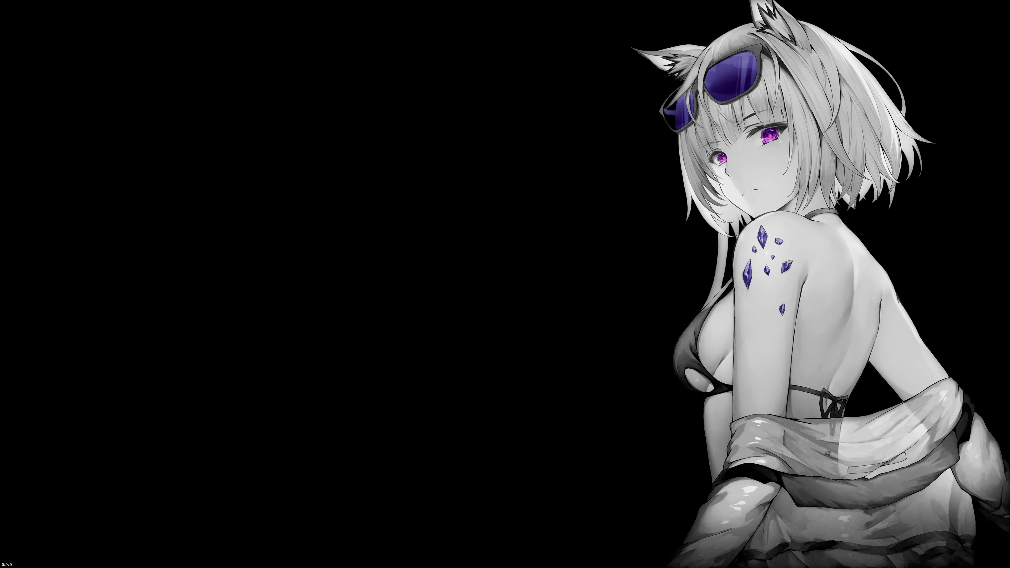 Selective Coloring Black Background Simple Background Dark Background Anime Girls Arknights Fox Girl 3840x2160