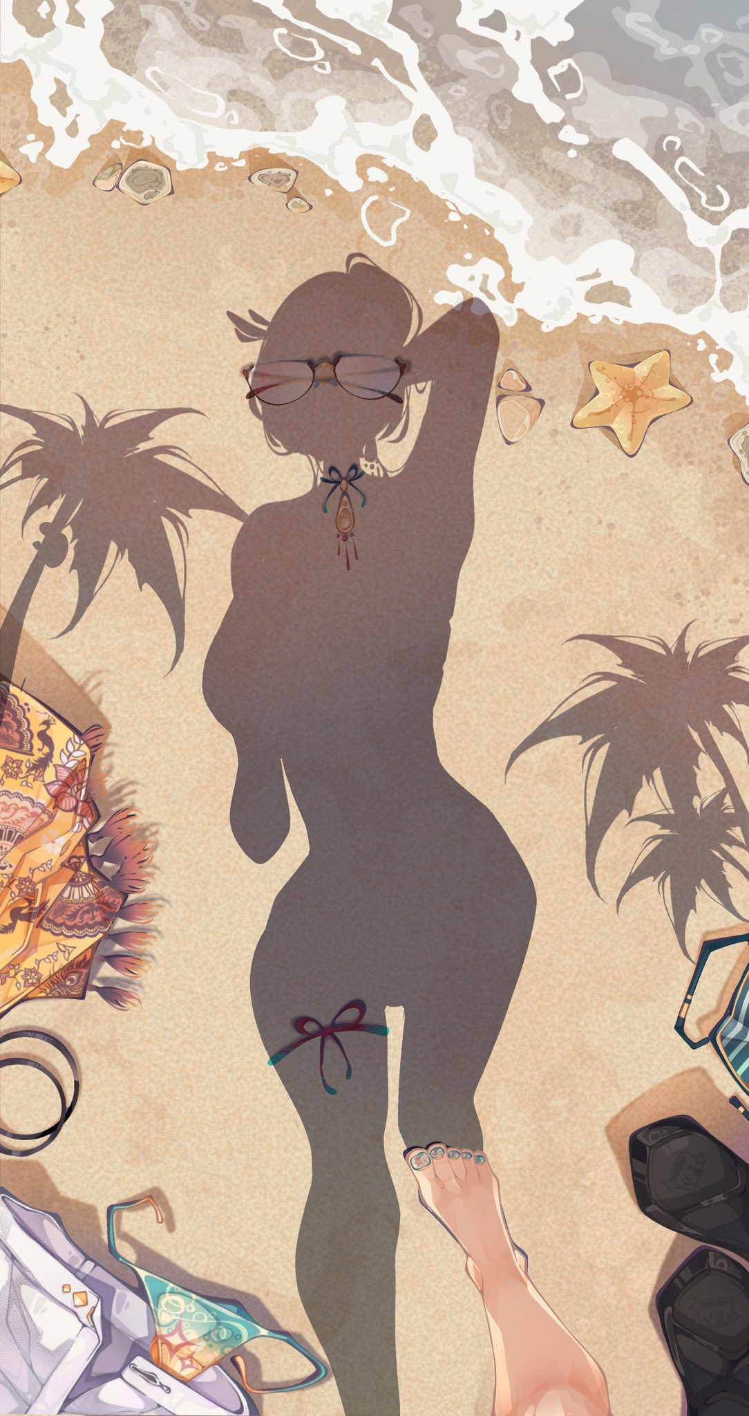 Hololive Pavolia Reine Anime Girls Portrait Display Silhouette Palm Trees Beach Women On Beach Top V 1084x2048
