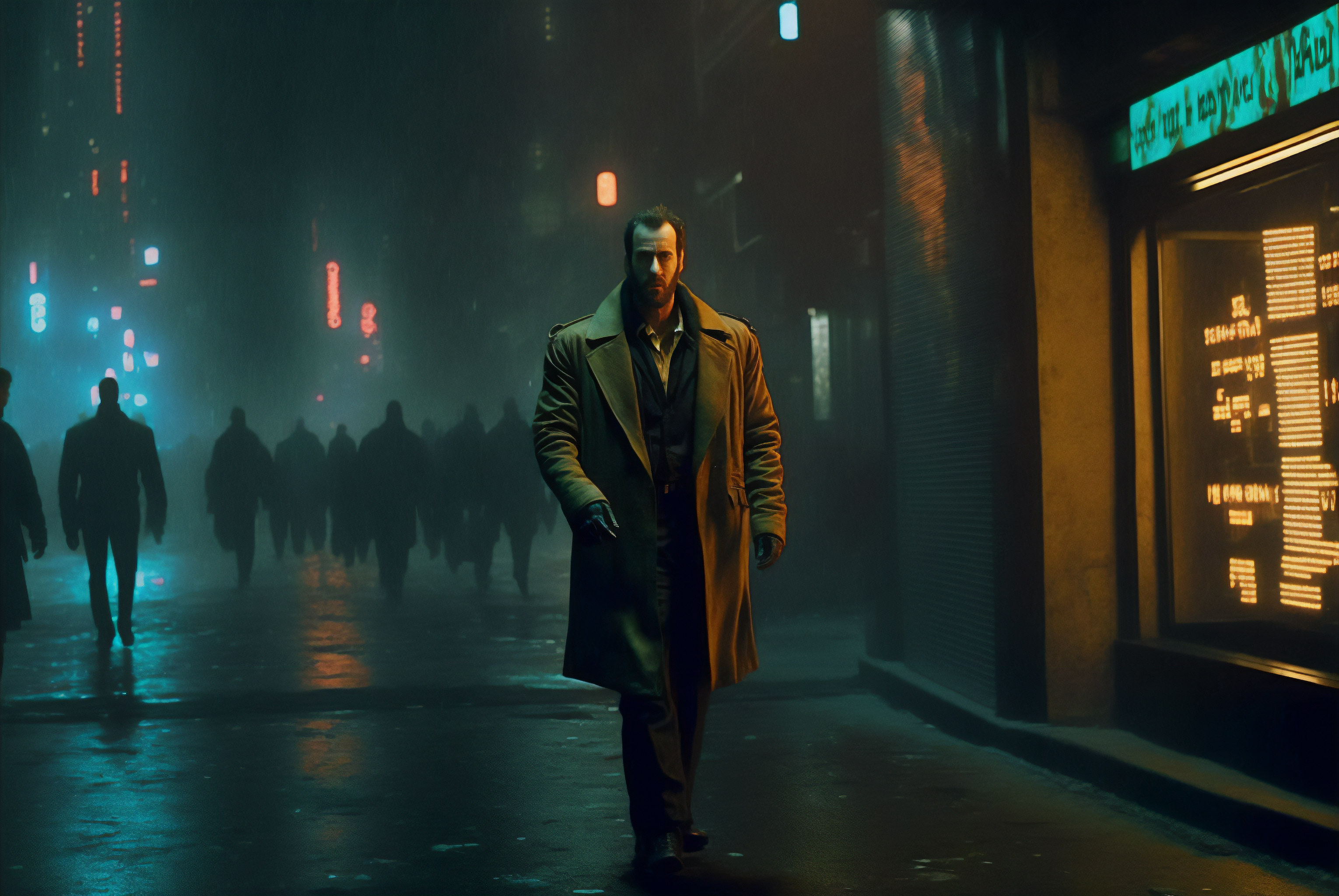 Ai Art Blade Runner Cyberpunk Noir City Street Rain Neon Detectives City Lights 3060x2048