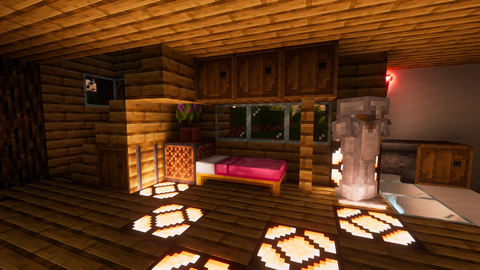 Minecraft Ray Tracing Path Tracing CGi Video Games Cube Bed Interior Wood 1920x1080