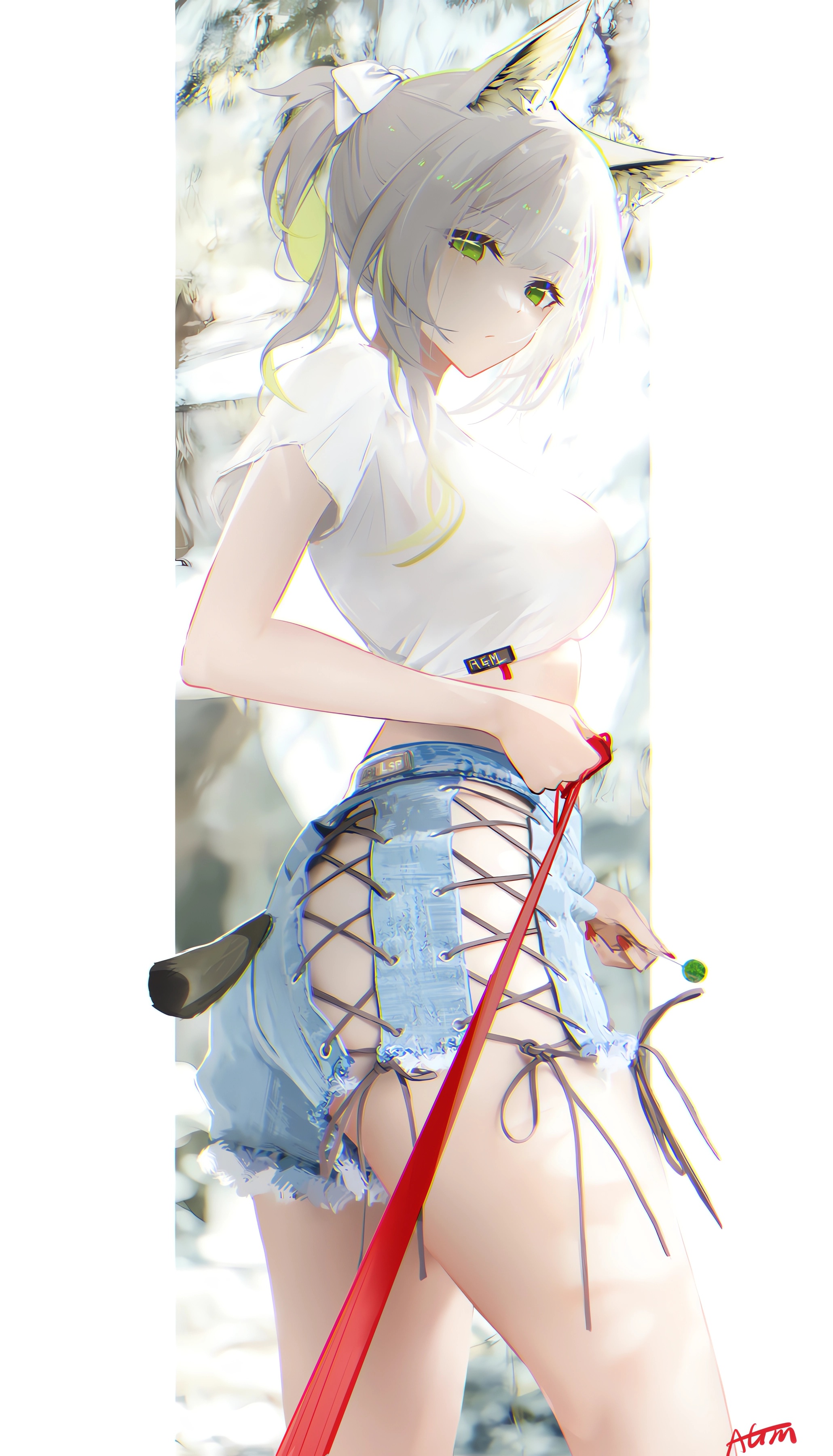 Anime Anime Girls Kaltsit Arknights Cat Girl White Hair Short Shorts Green Eyes Cat Ears Cat Tail Lo 2060x3600