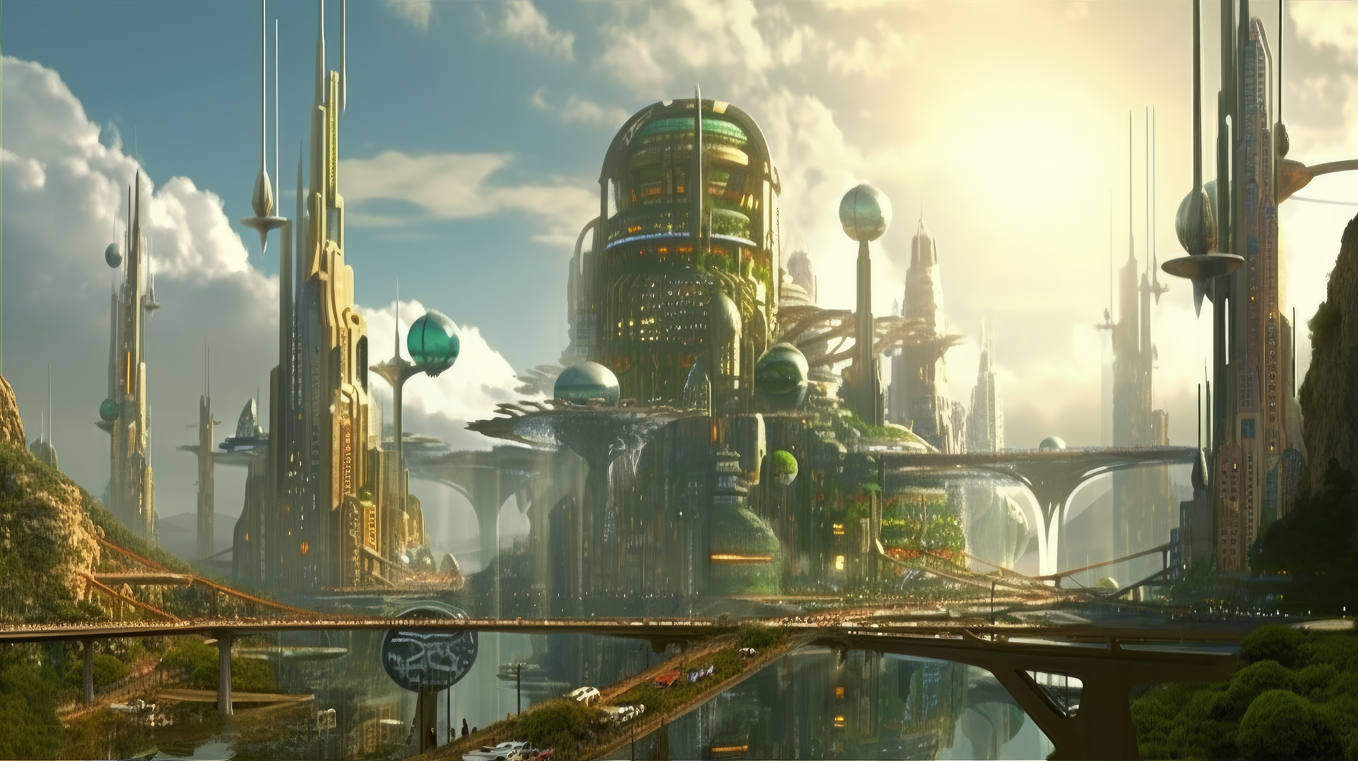 Ai Art City Illustration Science Fiction Futuristic Clouds 4630x2595