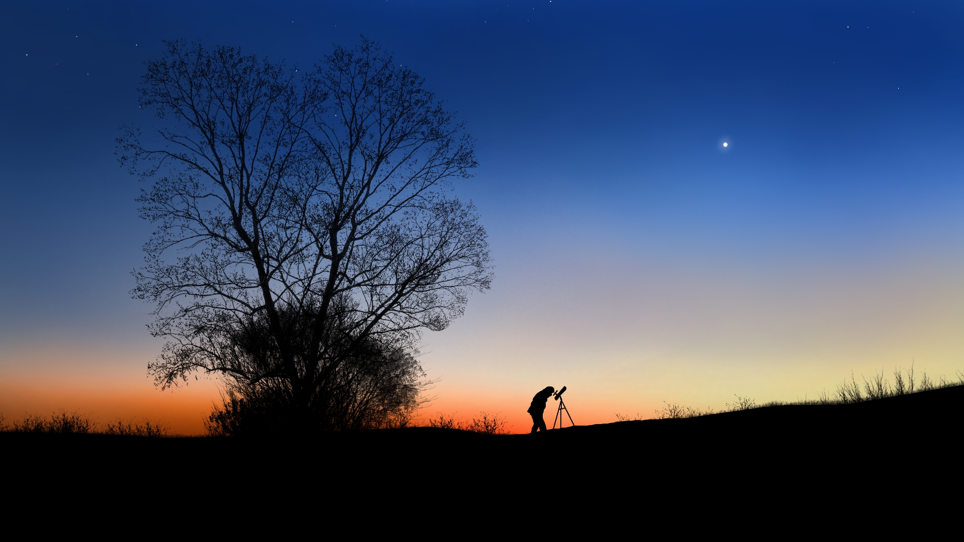 Digital Painting Digital Art Silhouette Twilight Stargazing Landscape Sunset Sunset Glow Sky Stars S 1920x1080