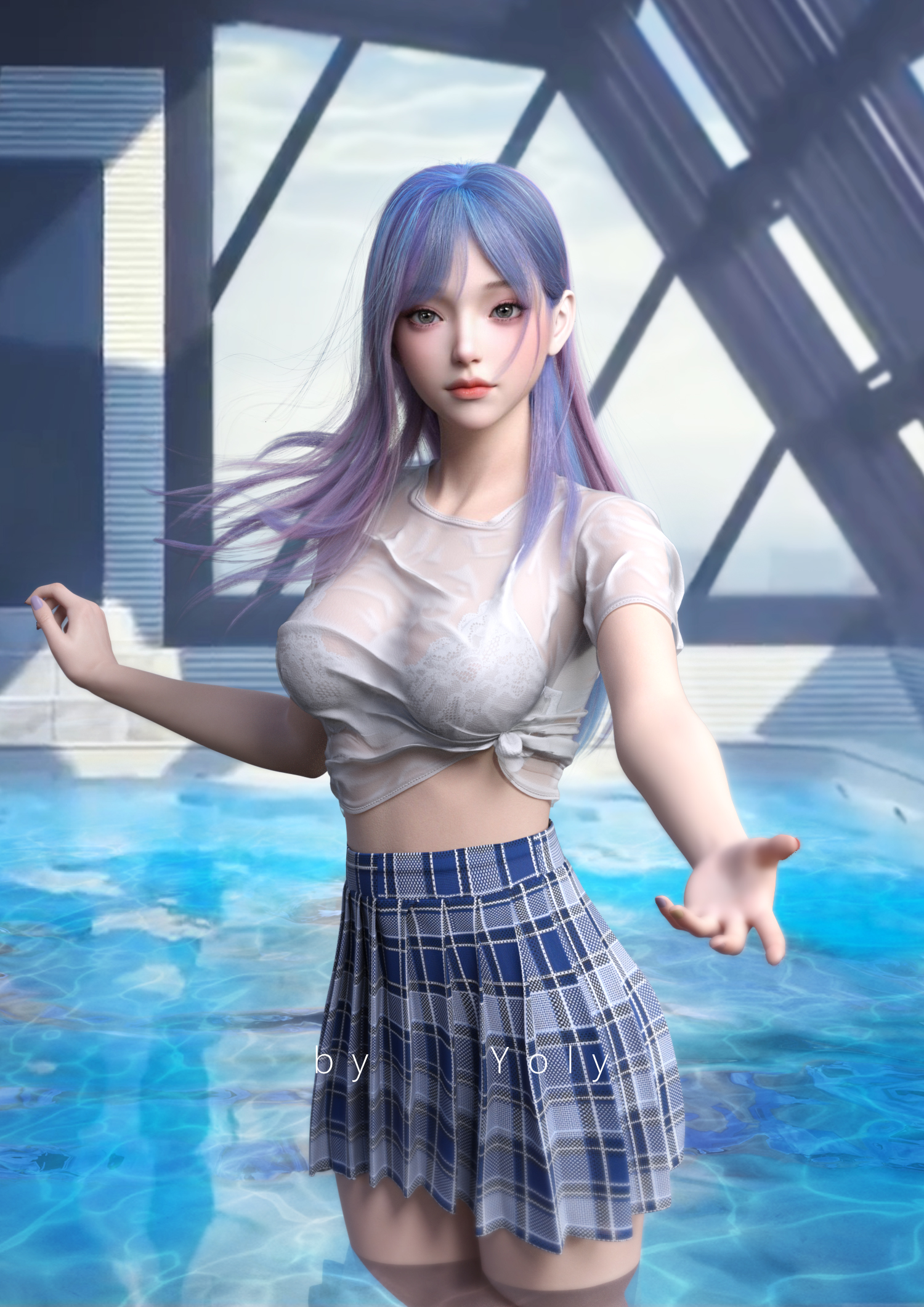 3D CG Fantasy Girl Water In Water 1500x2121