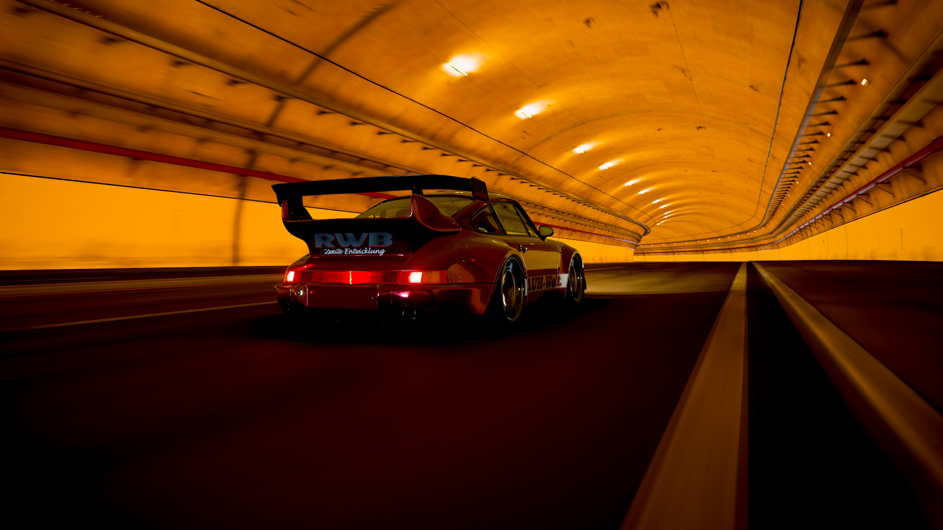 Porsche Porsche 964 RWB Porsche 911 RWB Rauh Welt Forza Horizon 5 Widebody Red Tunnel Night 1920x1080