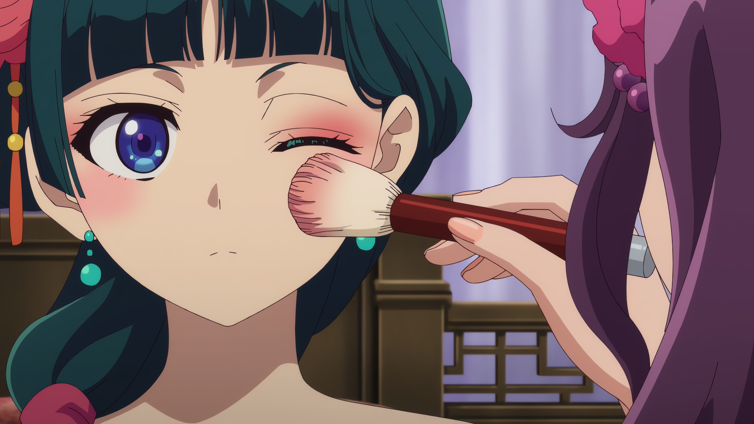 Makeup Anime Girls Green Hair Anime The Apothecary Diaries Blue Eyes 2878x1618