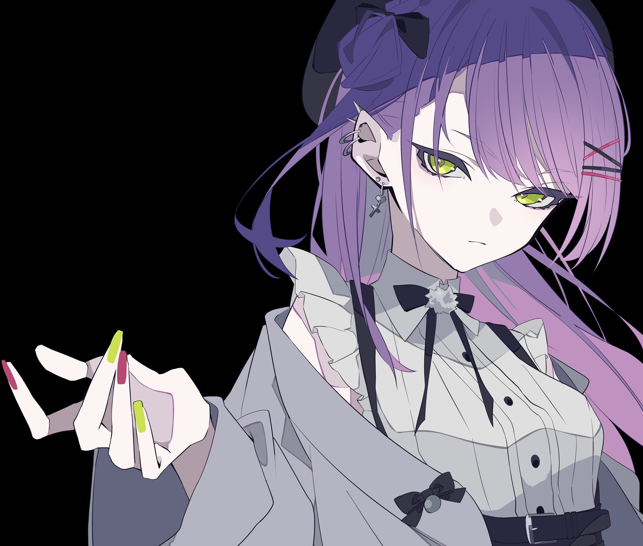 Virtual Youtuber Tokoyami Towa Simple Background Black Background Hololive Anime Girls Long Hair Loo 2048x1740