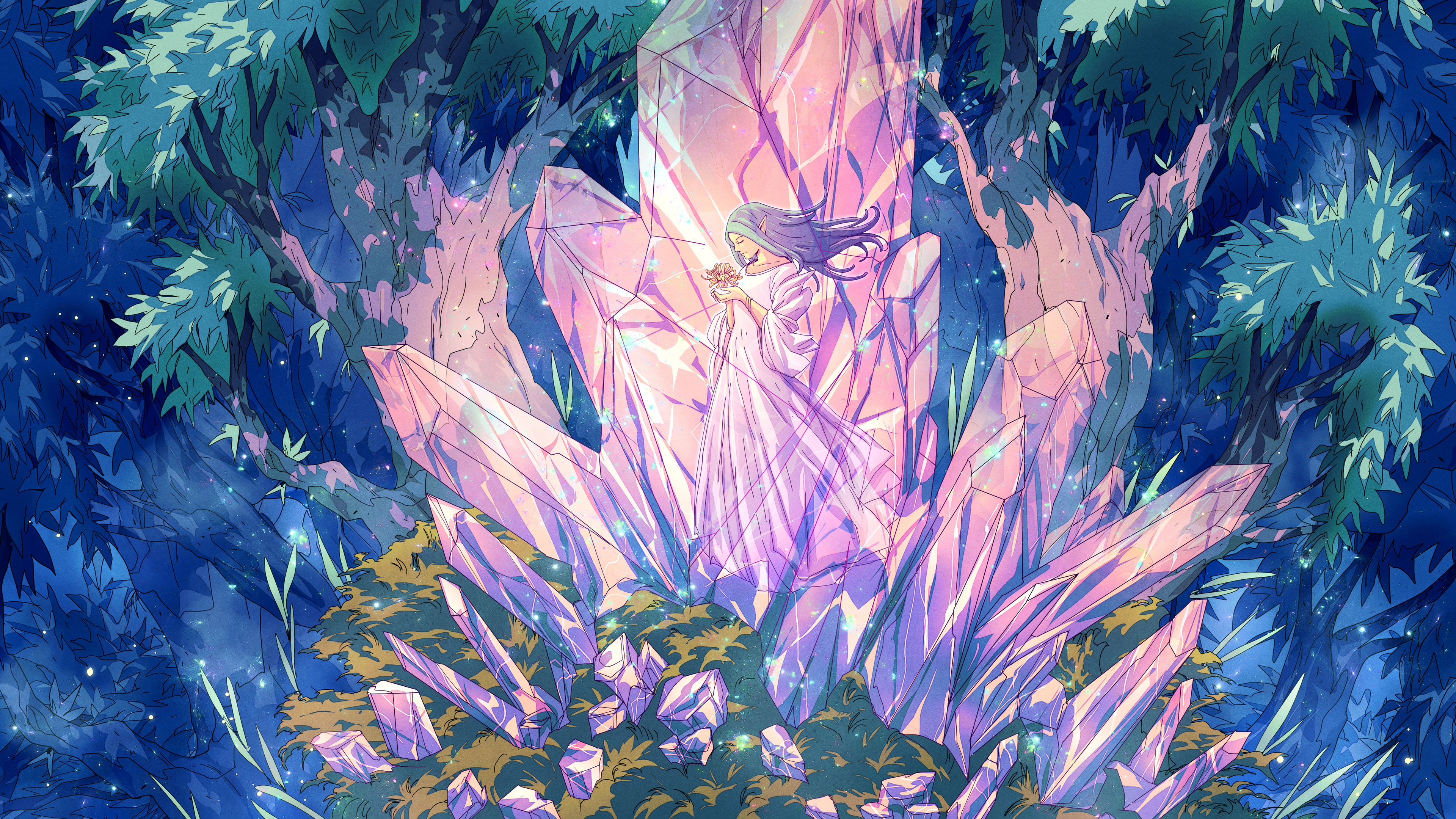 Christian Benavides Digital Art Fantasy Art Crystal Elf Girl Artwork Flowers 3840x2160
