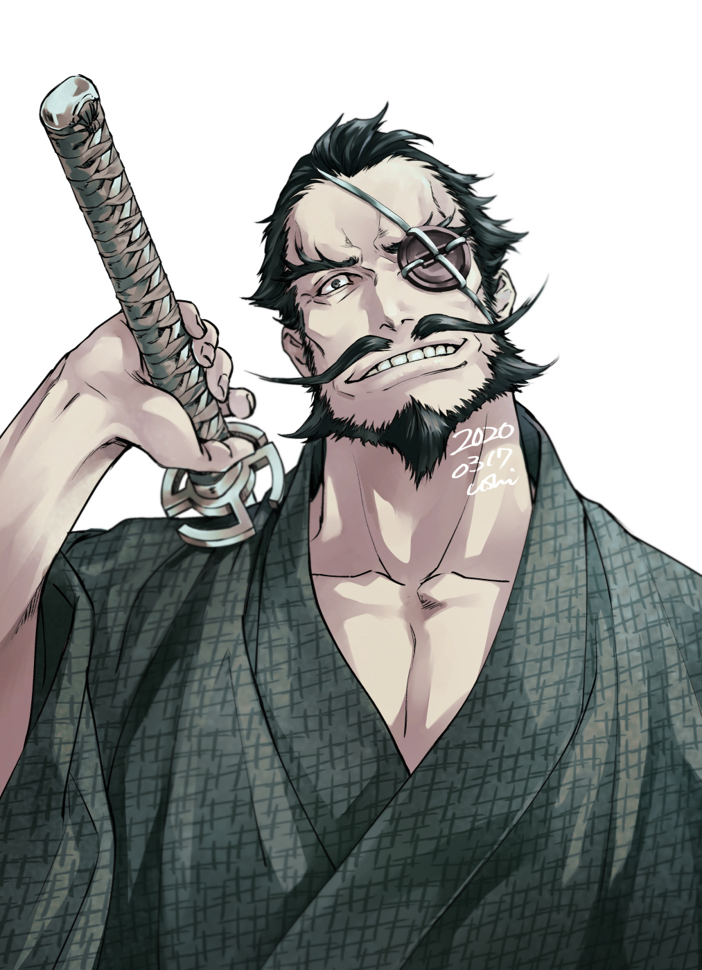 Hells Paradise Jigokuraku MAPPA Portrait Display Anime Men Eyepatches Beard Sword Weapon Minimalism  1013x1399