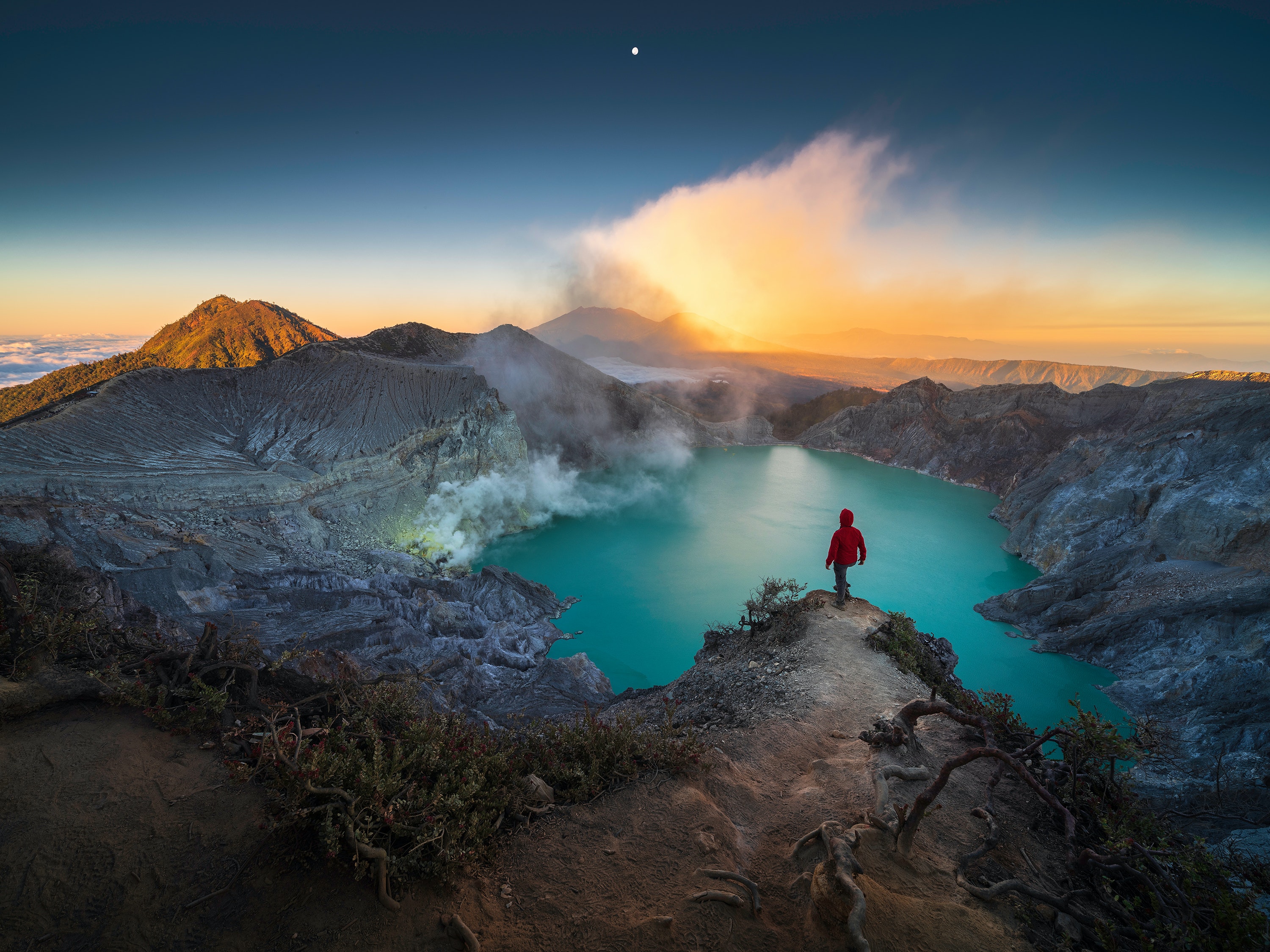 Crater Photography Volcano Lake Sunrise Mount Ijen Indonesia Mountains Landscape Nature 3000x2250