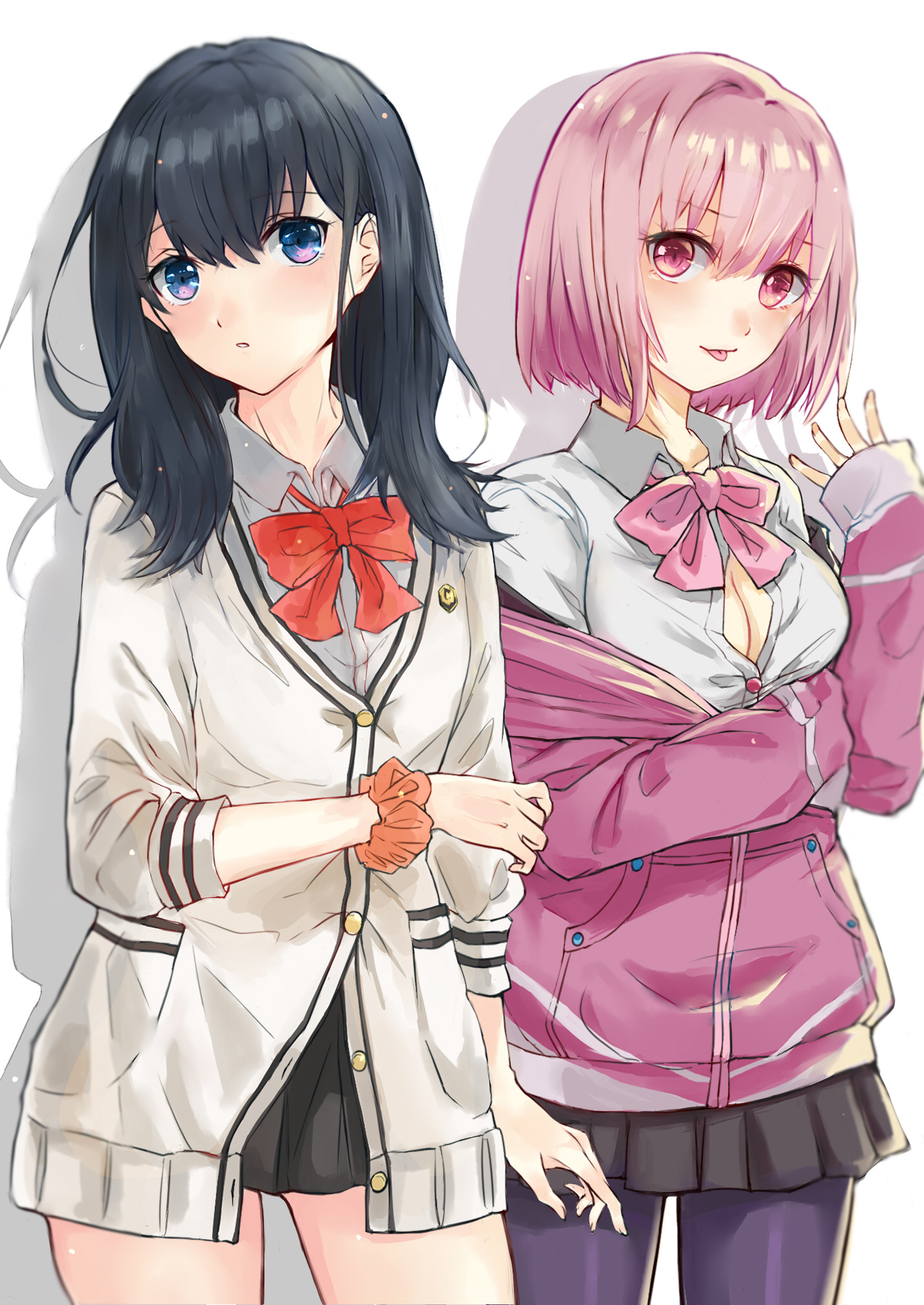 Anime Anime Girls SSSS GRiDMAN Takarada Rikka Shinjou Akane Long Hair Black Hair Short Hair Pink Hai 1433x2023