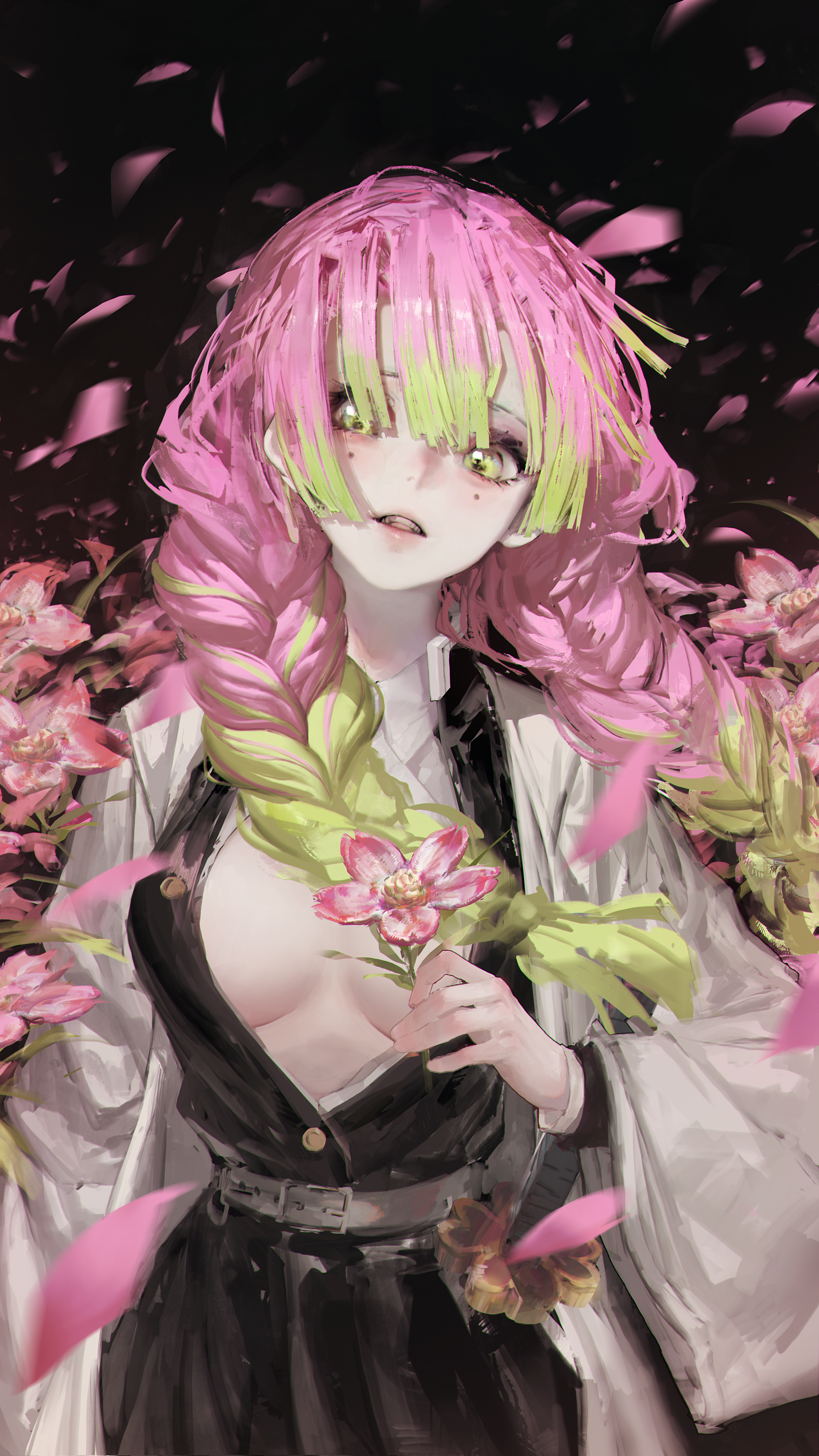 Twintails Pink Atmosphere V Neck Green Eyes Thick Coating Mitsuri Kanroji Long Hair Kimetsu No Yaiba 2300x4088