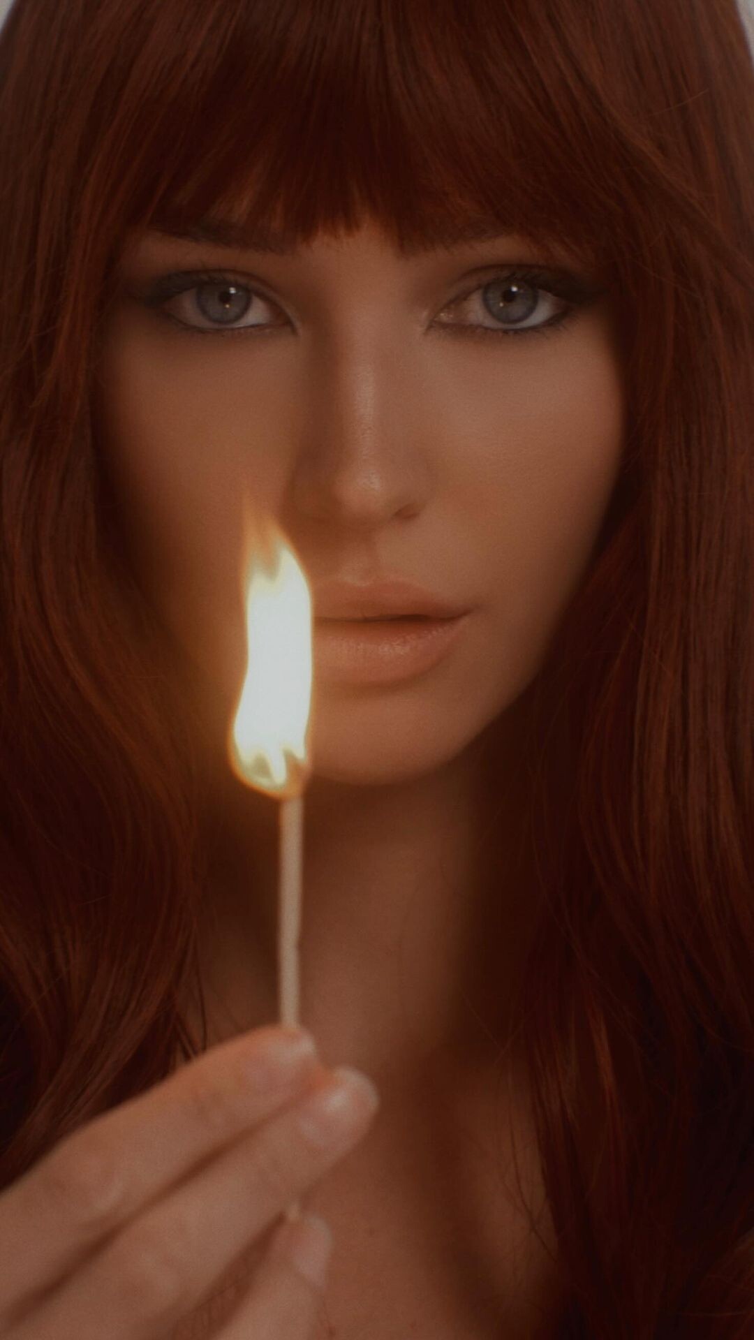Redhead Fire Blue Eyes Lips Model Women Portrait Display Closeup Matchstick 1080x1919